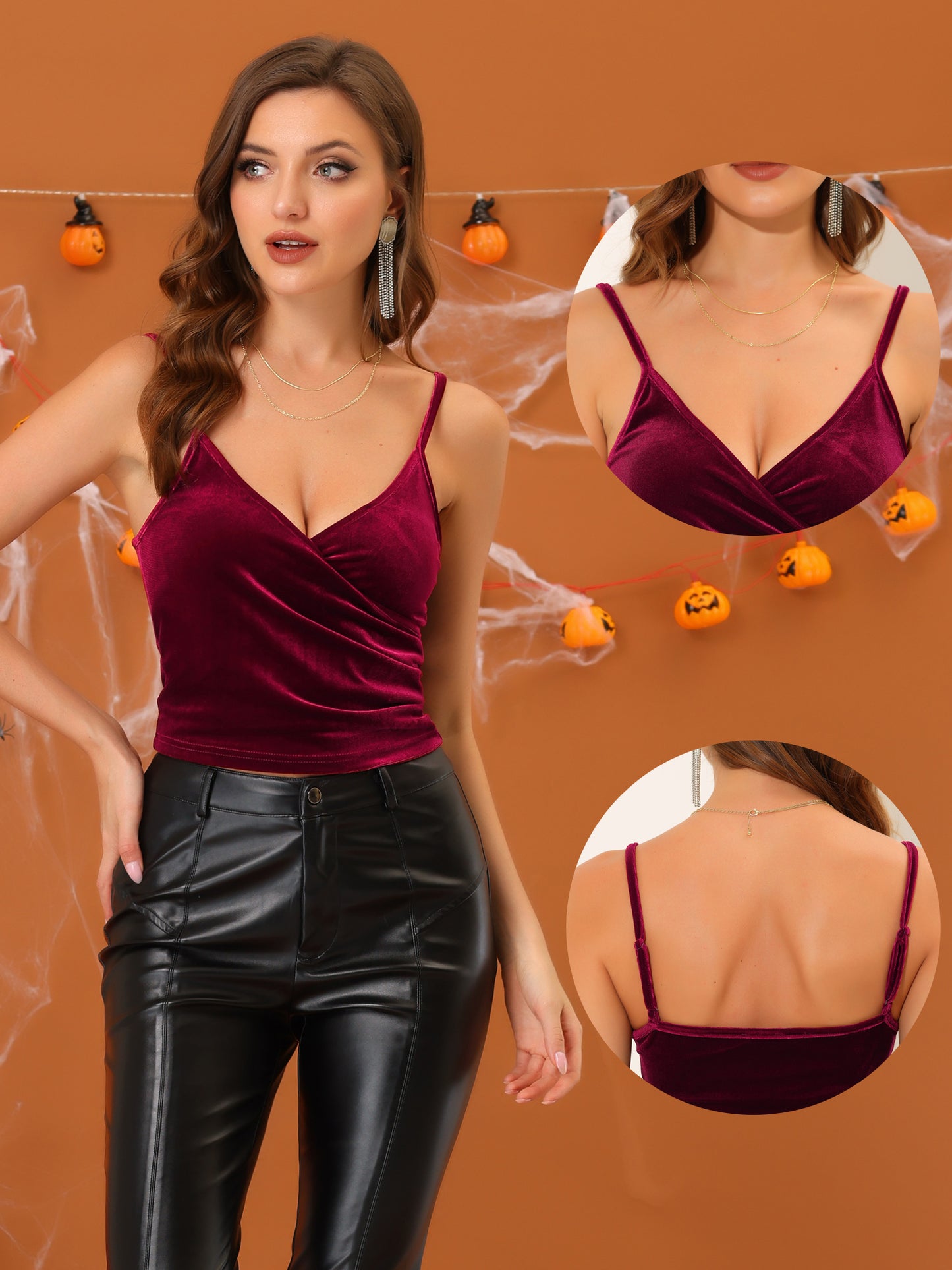 Women's Wrap Crop Top Party Spaghetti Strap Velvet Cami Tops