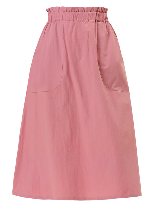 Women's Casual Cotton Skirt Elastic Waist Scrub Peasant A-Line Midi Skirts with Pockets