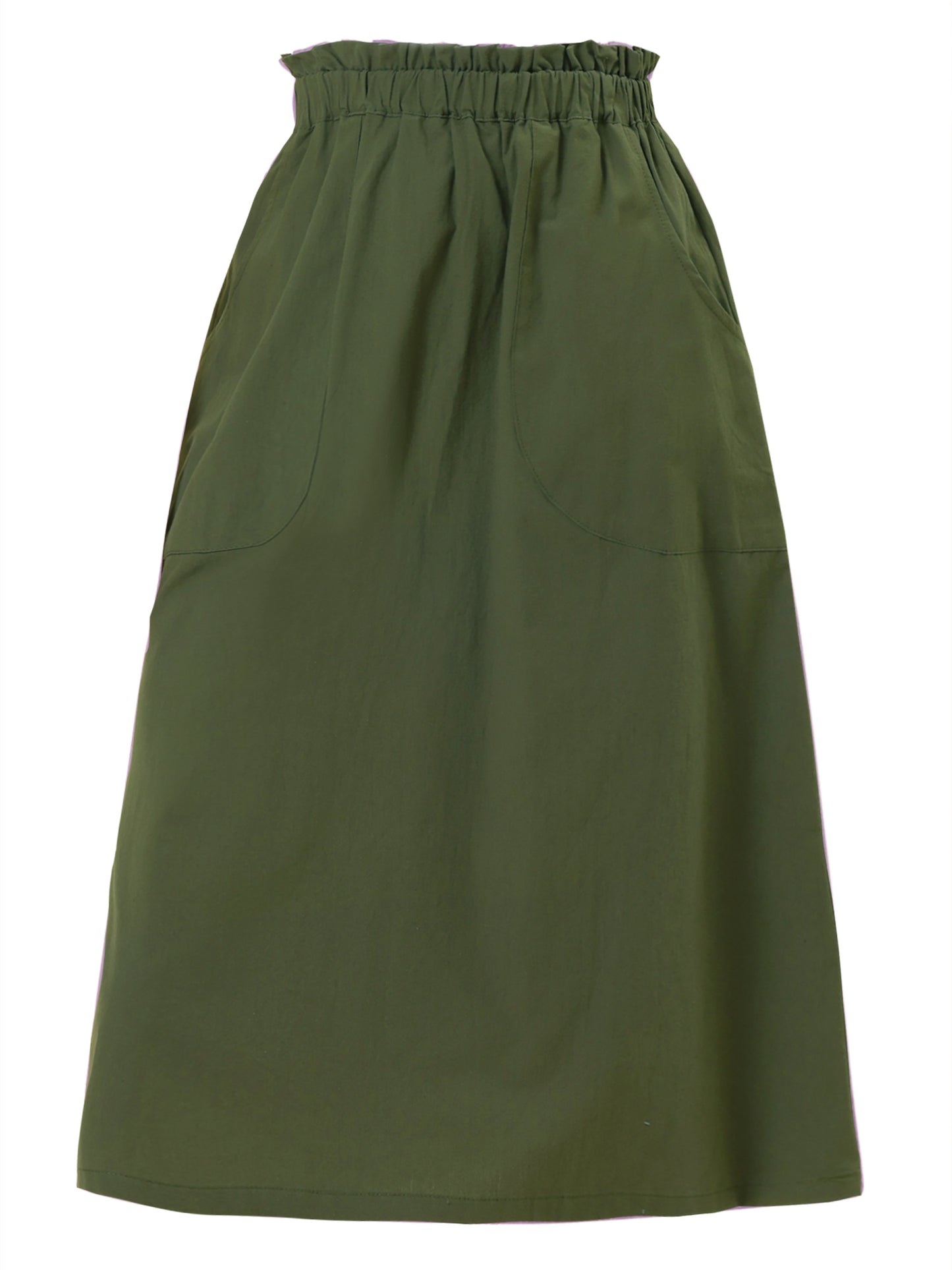 Women's Casual Cotton Skirt Elastic Waist Scrub Peasant A-Line Midi Skirts with Pockets (Available in Plus Size)