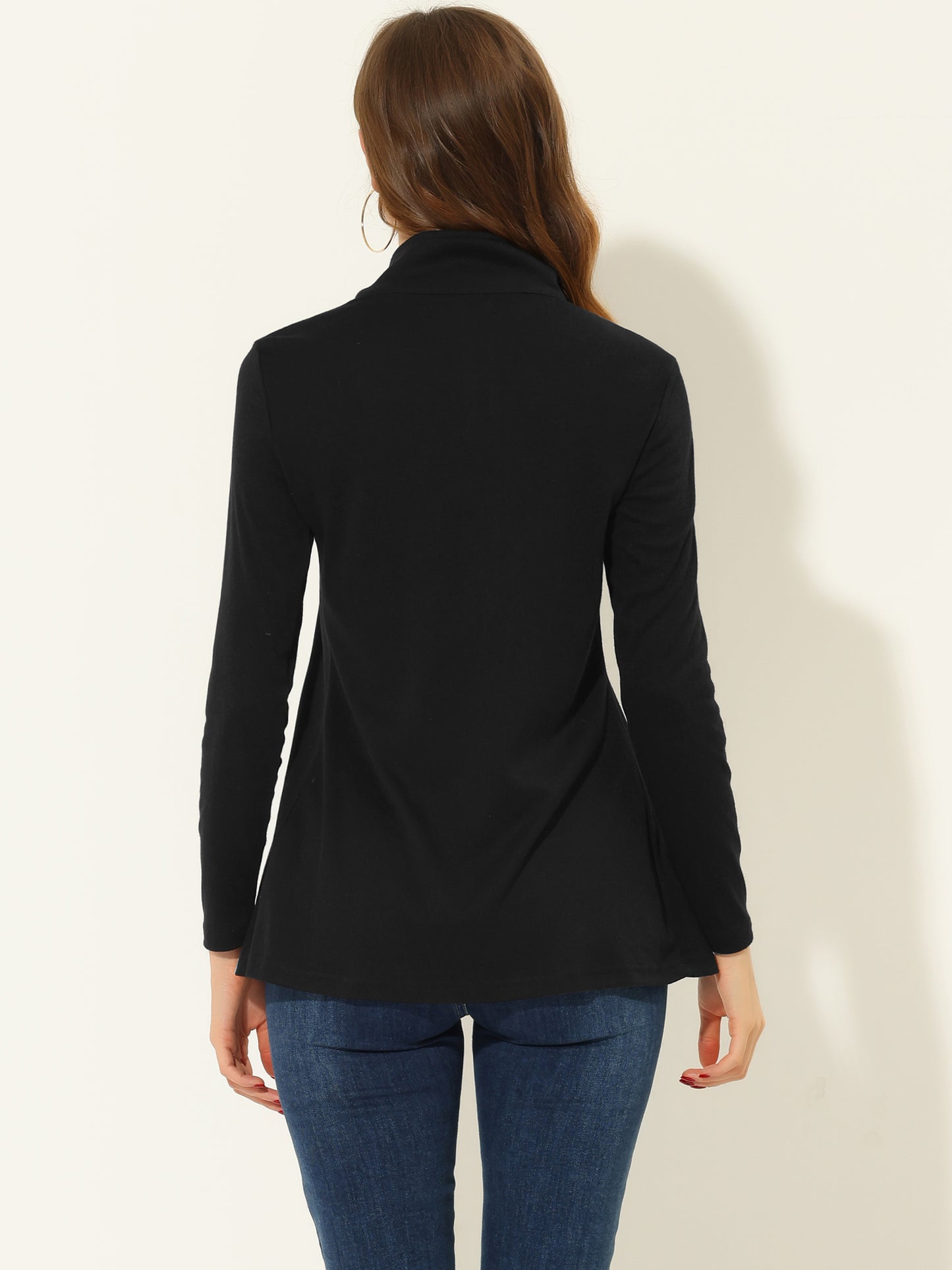 Women's Swing Blouse Mock Neck Long Sleeve Zip Up Tunic Top