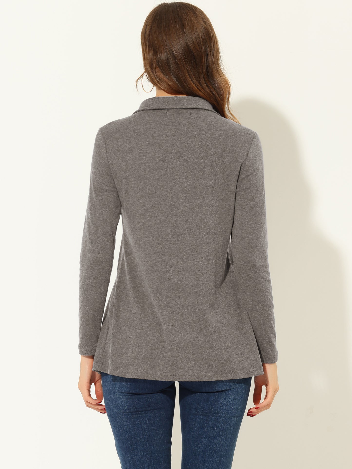 Women's Swing Blouse Mock Neck Long Sleeve Zip Up Tunic Top