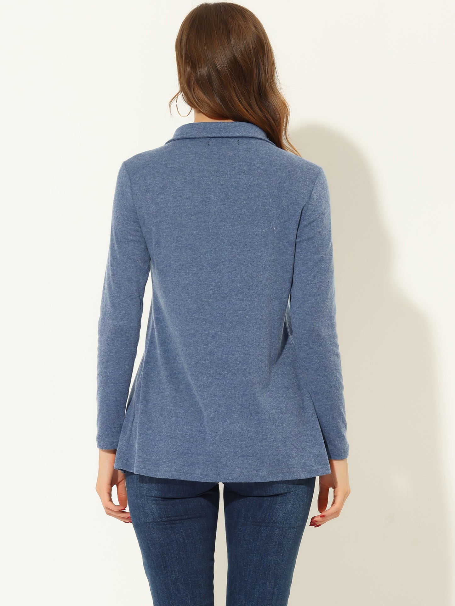 Women's Swing Blouse Mock Neck Long Sleeve Zip Up Tunic Top