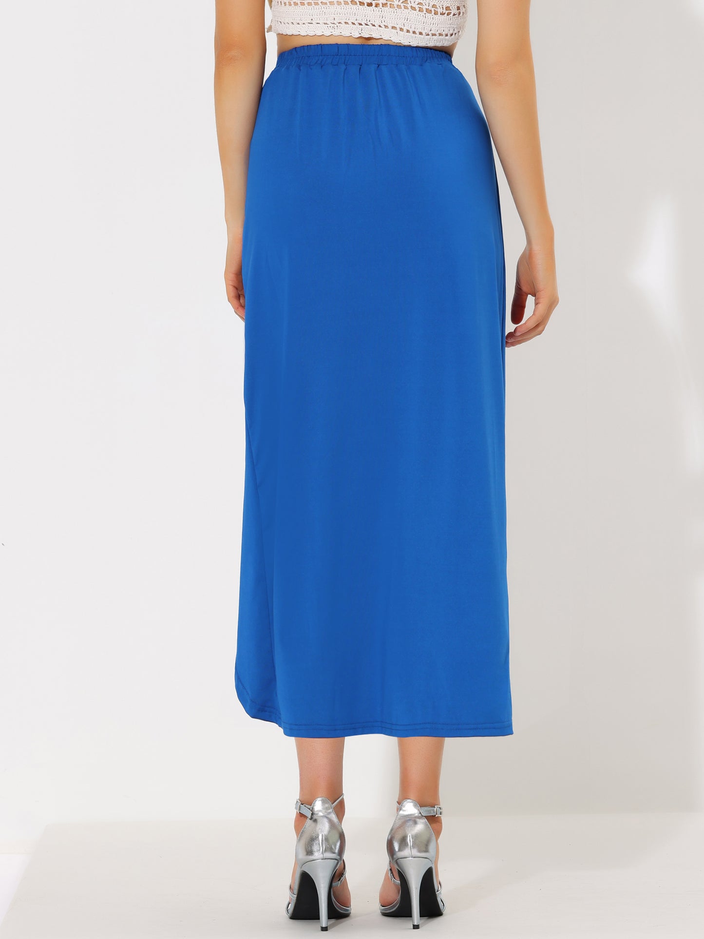 Women's Ruched Split High Waist Summer Long Maxi Skirt