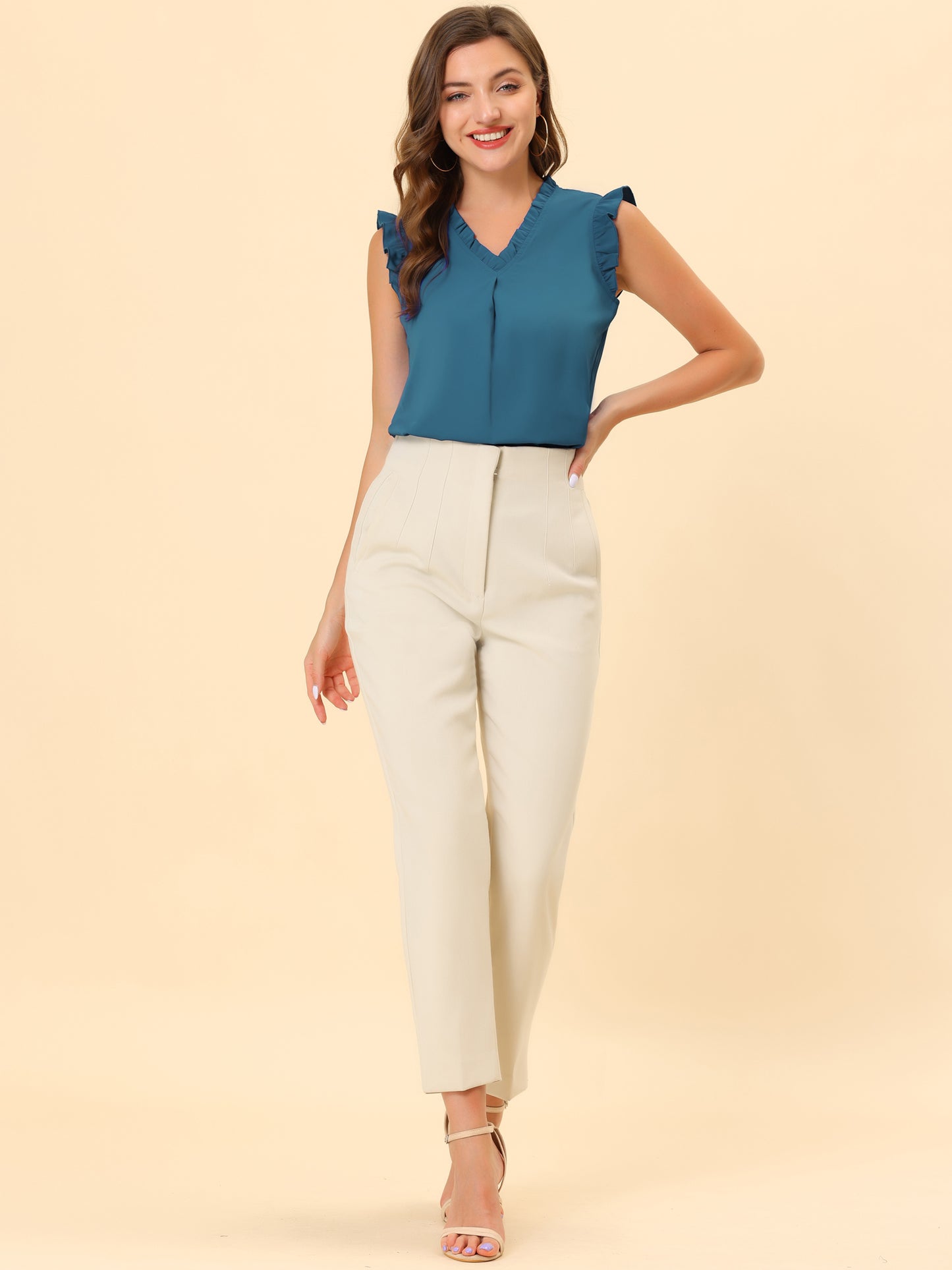 Women's Ruffled Sleeveless Blouse Work Business Top
