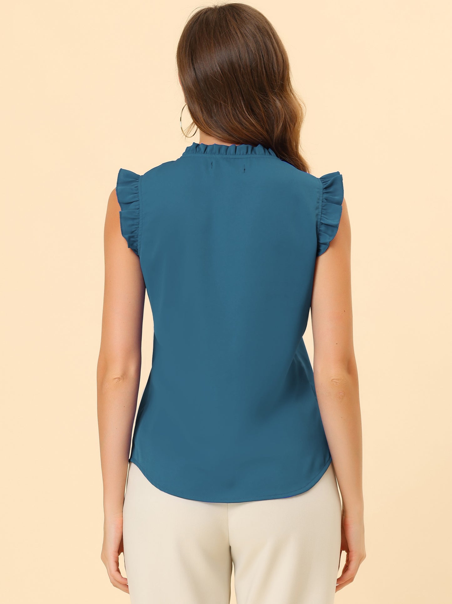 Women's Ruffled Sleeveless Blouse Work Business Top