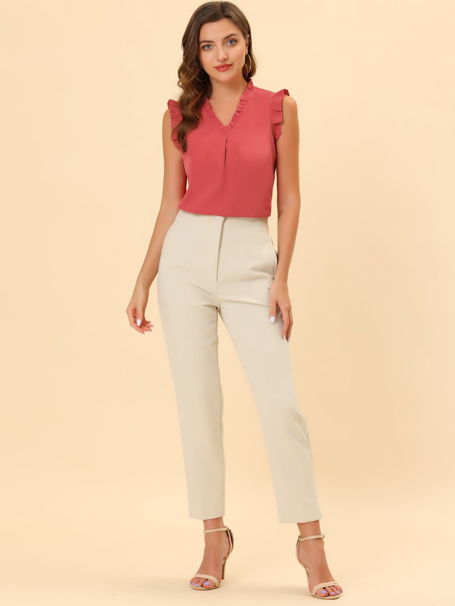 Women's Ruffled Sleeveless Blouse Work Business Top