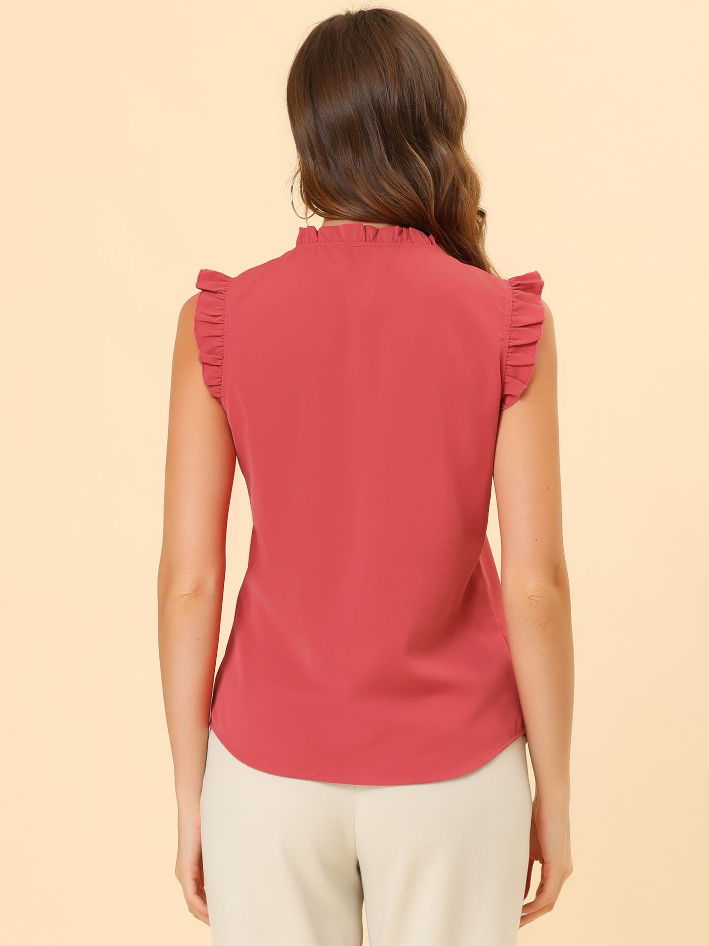 Women's Ruffled Sleeveless Blouse Work Business Top