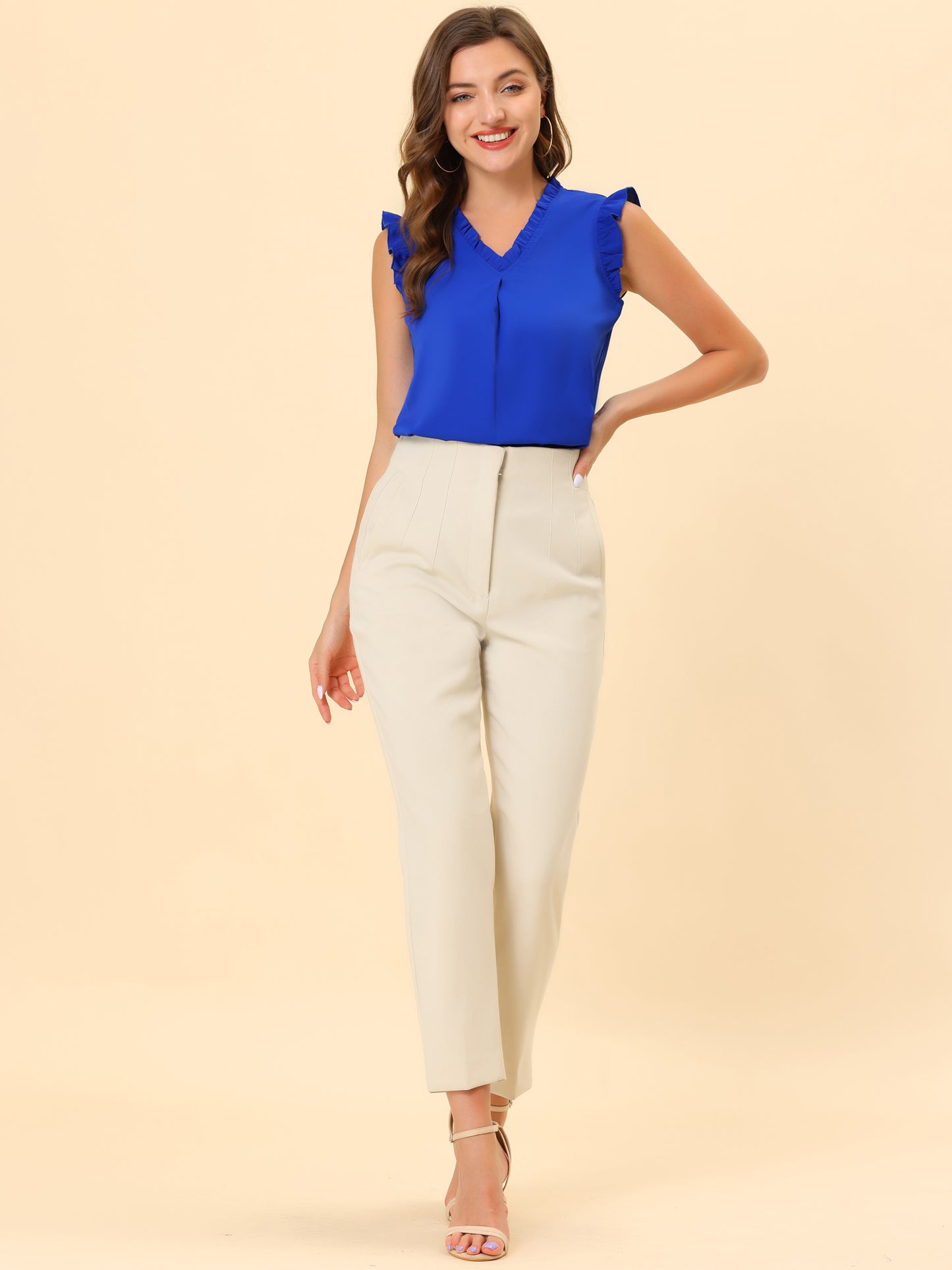 Women's Ruffled Sleeveless Blouse Work Business Top