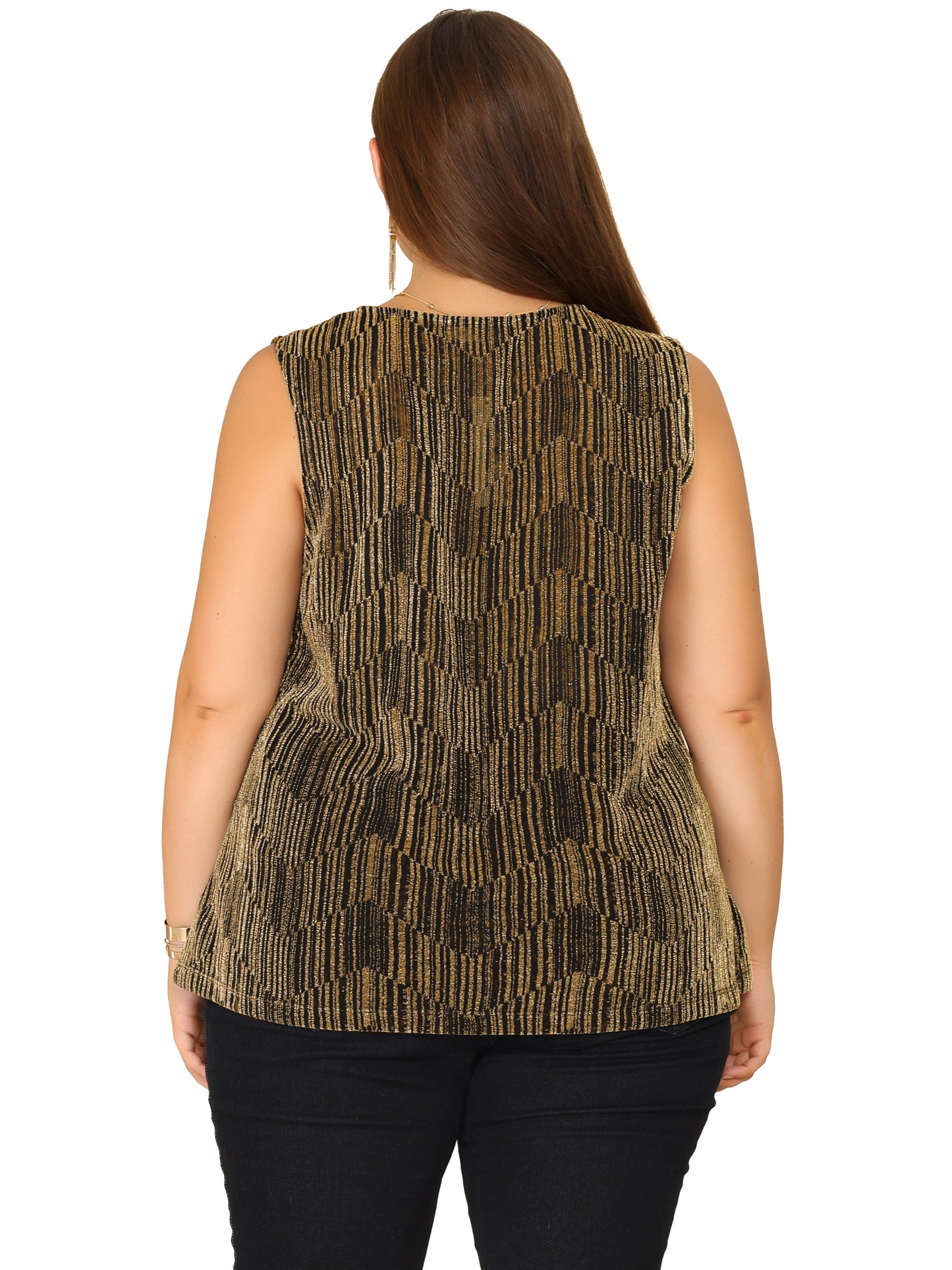 Women Plus Size Sequin Tops Sleeveless Glitter Glam Gradient Tank Vest