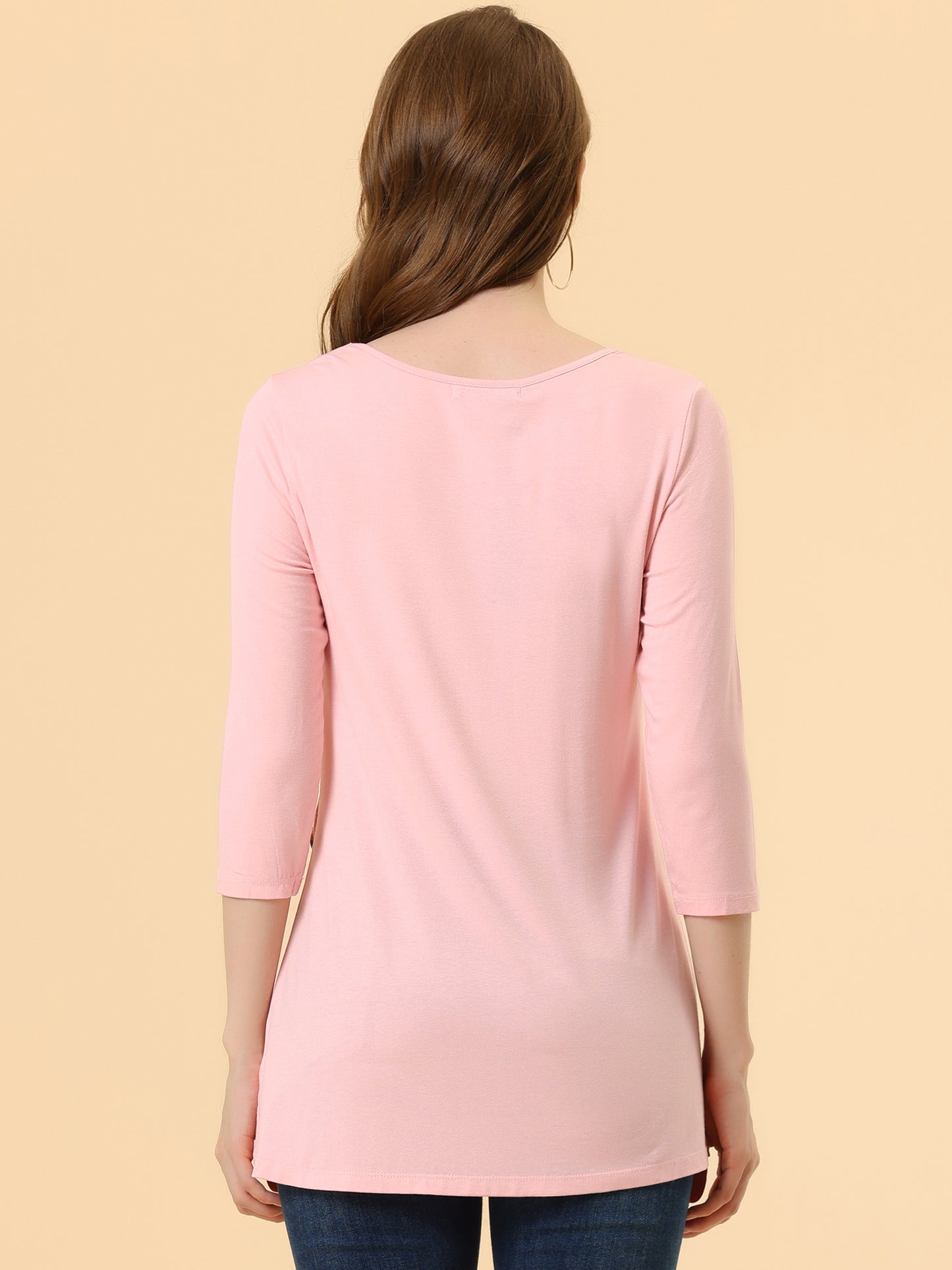 Women's Tunic T-shirt Loose Asymmetry Hem 3/4 Sleeve Round Neck Casual Basic Top