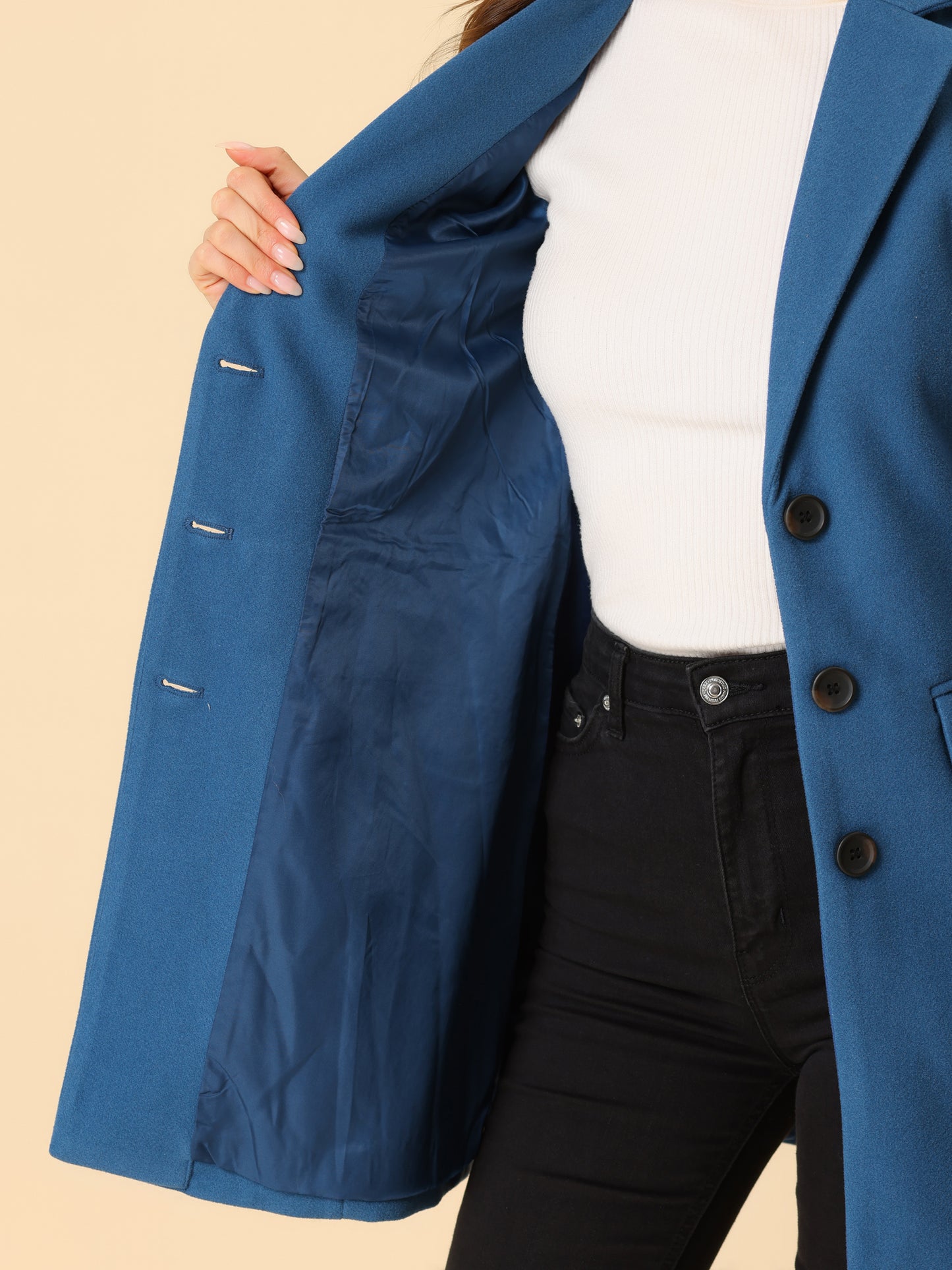 Women's Winter Coats Single Breasted Long Trench Coat Jackets, Light Colors