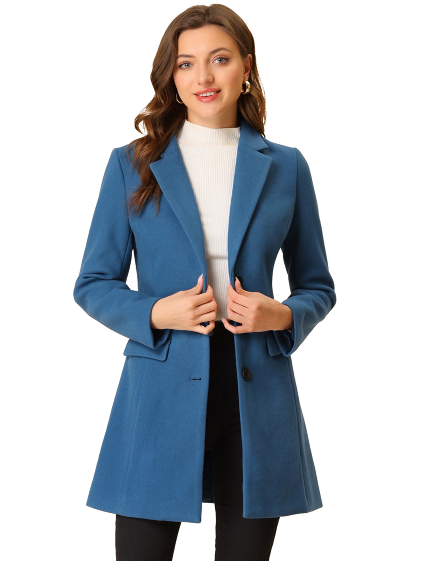 Women's Winter Coats Single Breasted Long Trench Coat Jackets, Light Colors