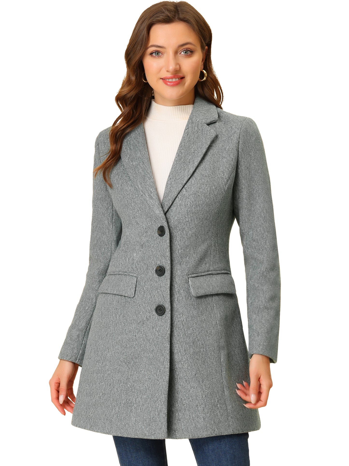 Women's Winter Coats Single Breasted Long Trench Coat Jackets, Light Colors