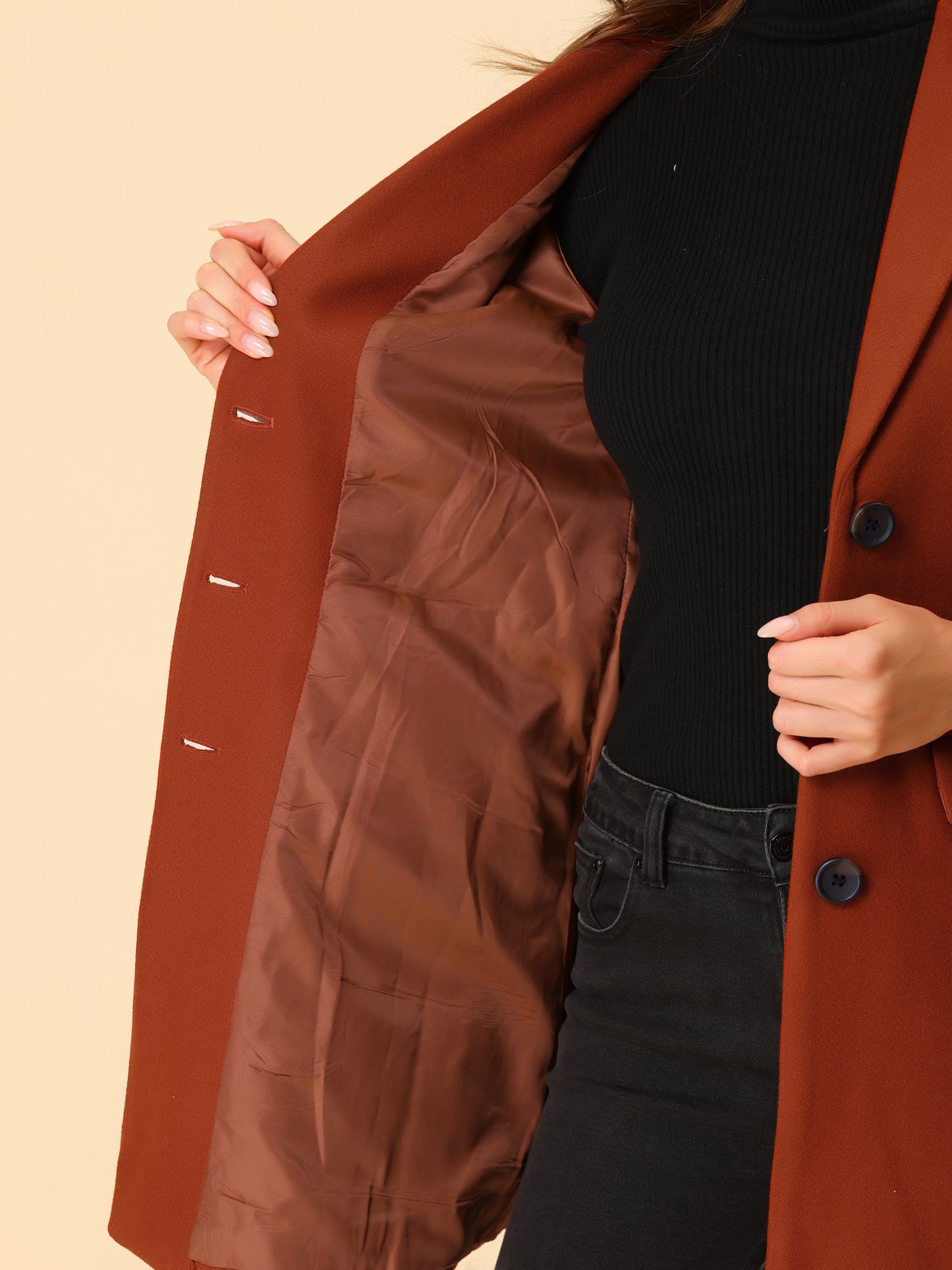 Women's Winter Coats Single Breasted Long Trench Coat Jackets, Deep Colors