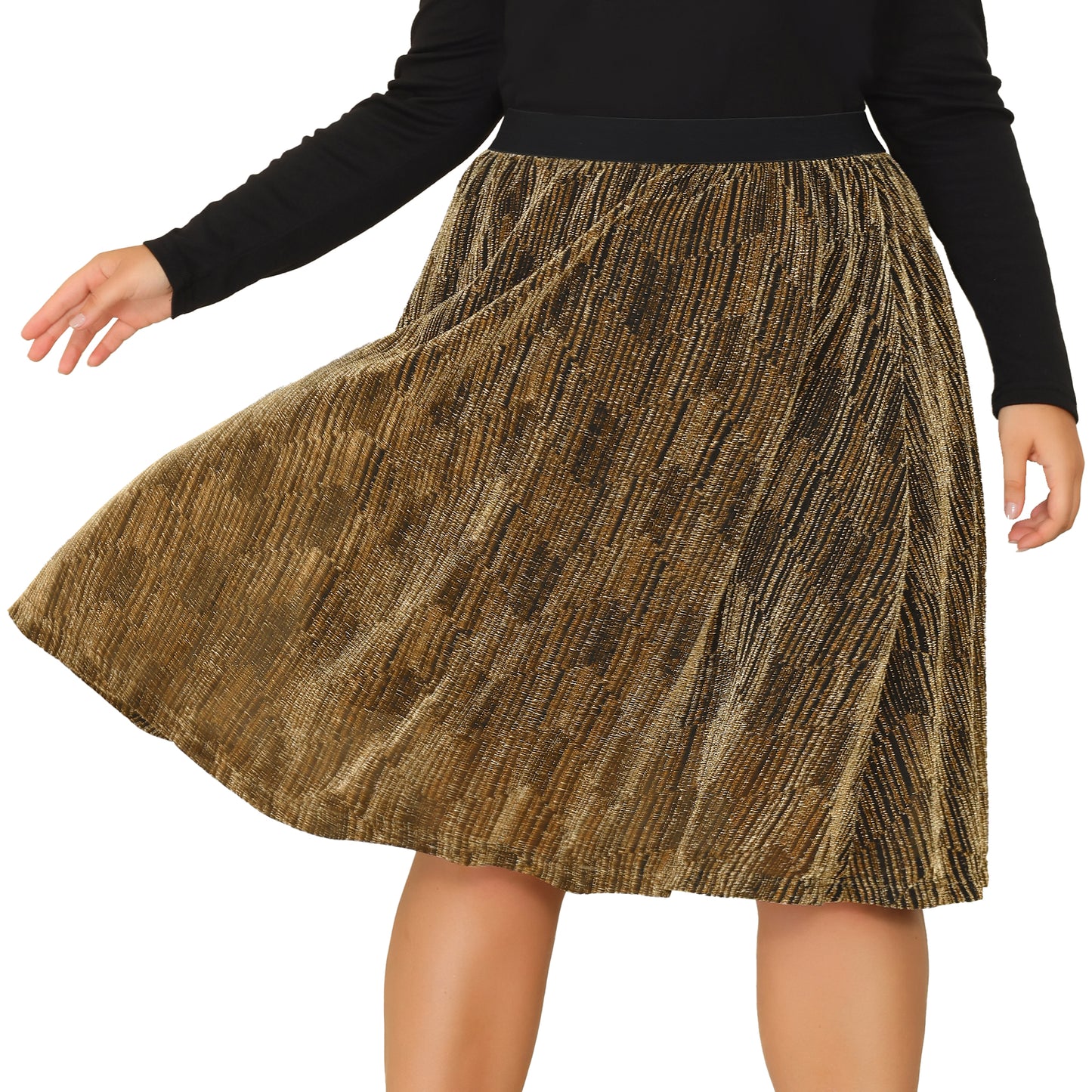 Women Plus Size Skirts Elastic Waist Metallic Party Glitter Sparkle Skirt