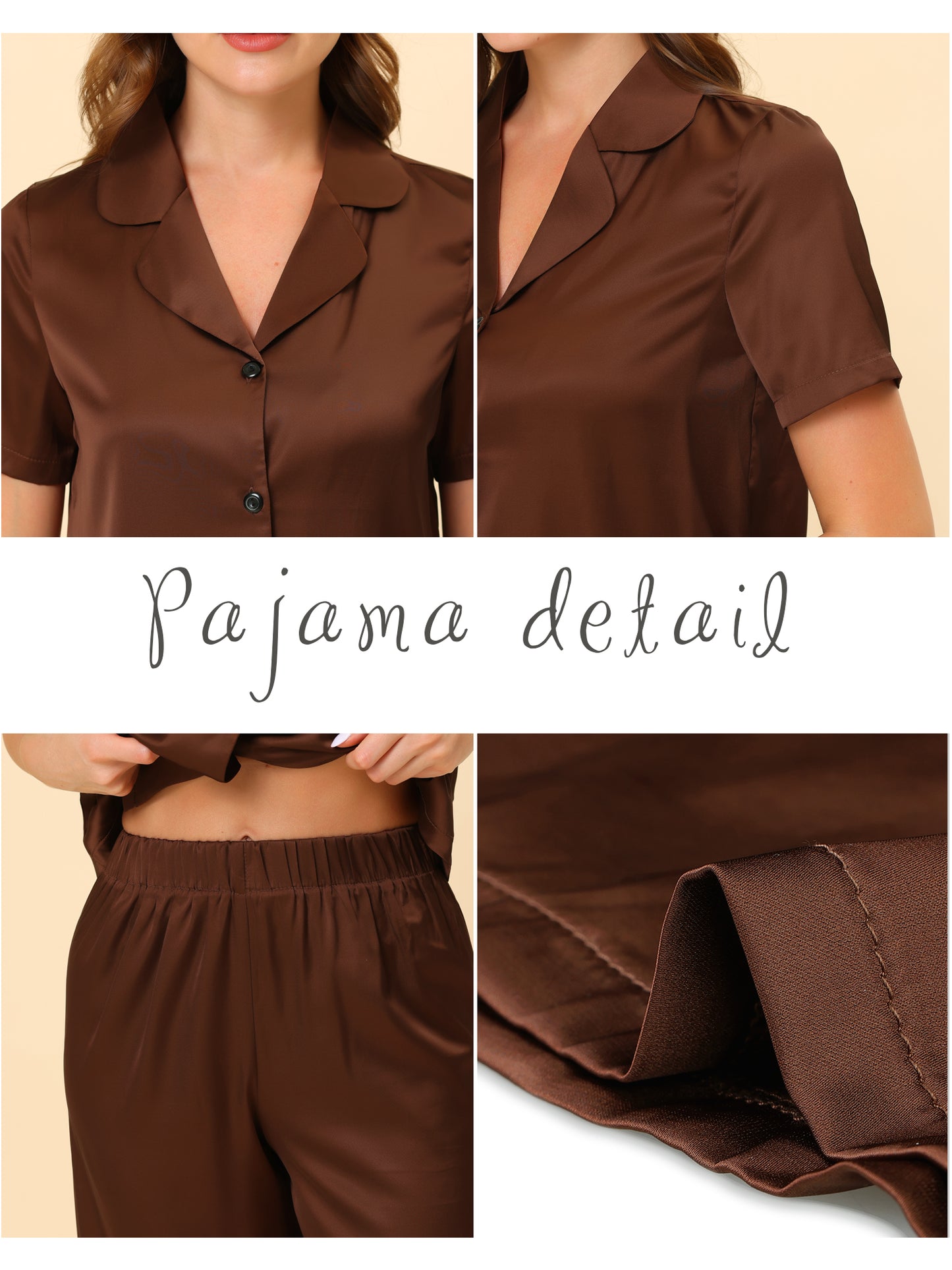 Women's Satin Pajamas Sleepwear Button Down Lounge Silk Pjs Set with Capri Pants