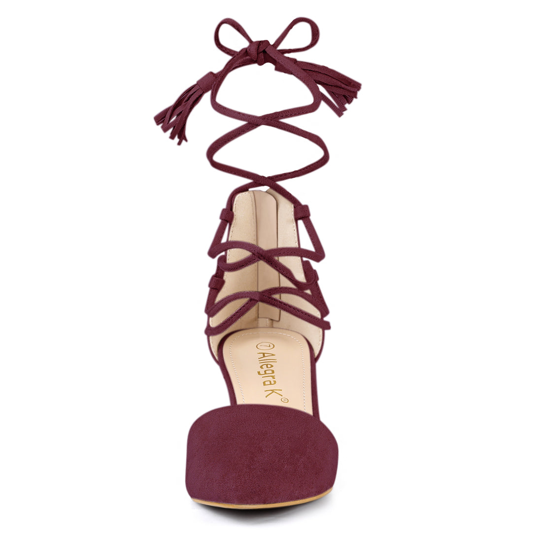 Zapatos de tacón de bloque con punta puntiaguda y cordones para mujer