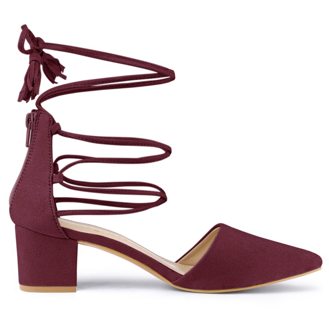 Zapatos de tacón de bloque con punta puntiaguda y cordones para mujer