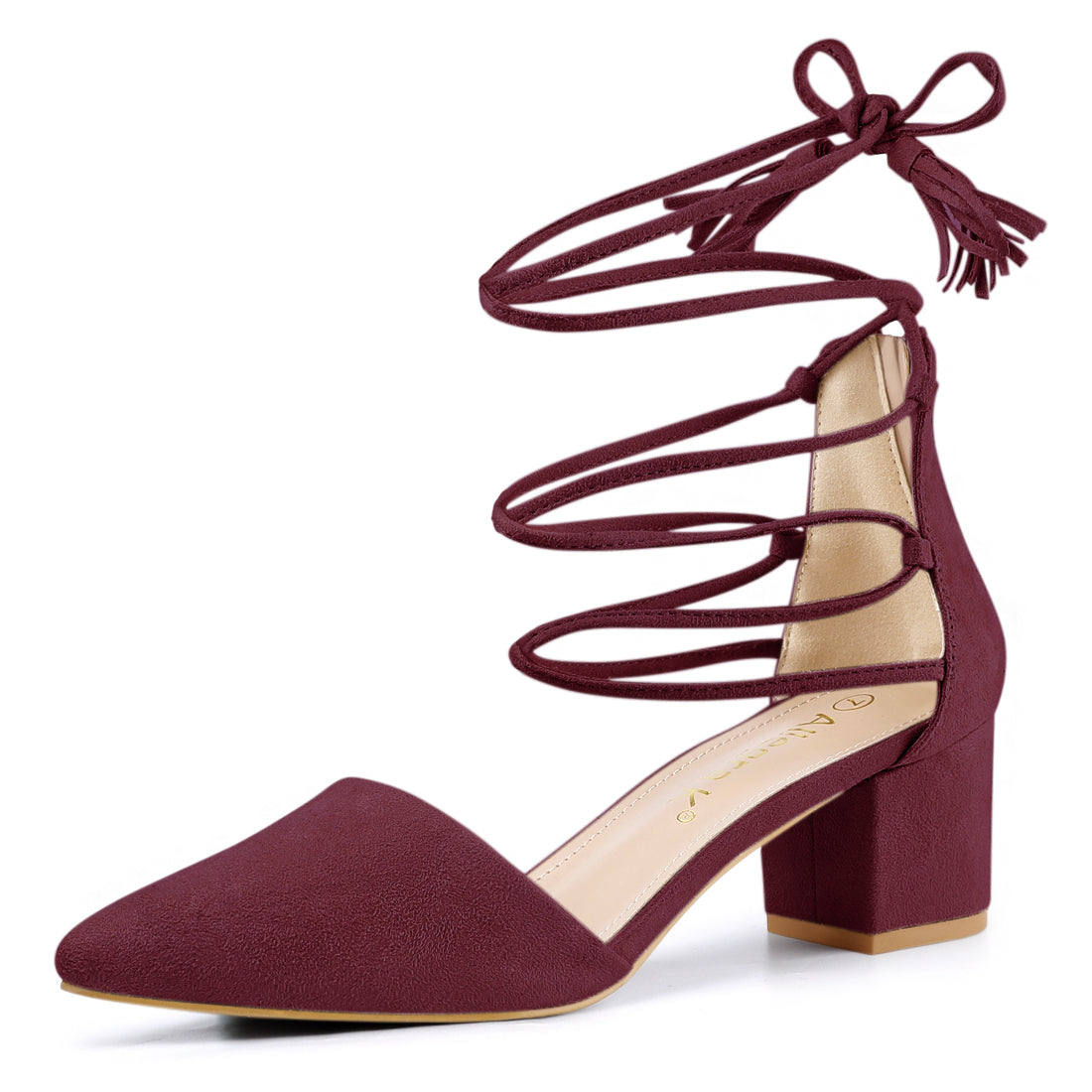 Zapatos de tacón de bloque con punta puntiaguda y cordones para mujer