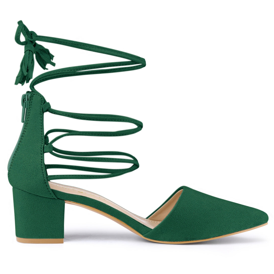 Zapatos de tacón de bloque con punta puntiaguda y cordones para mujer
