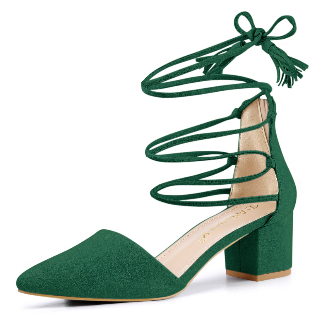 Zapatos de tacón de bloque con punta puntiaguda y cordones para mujer