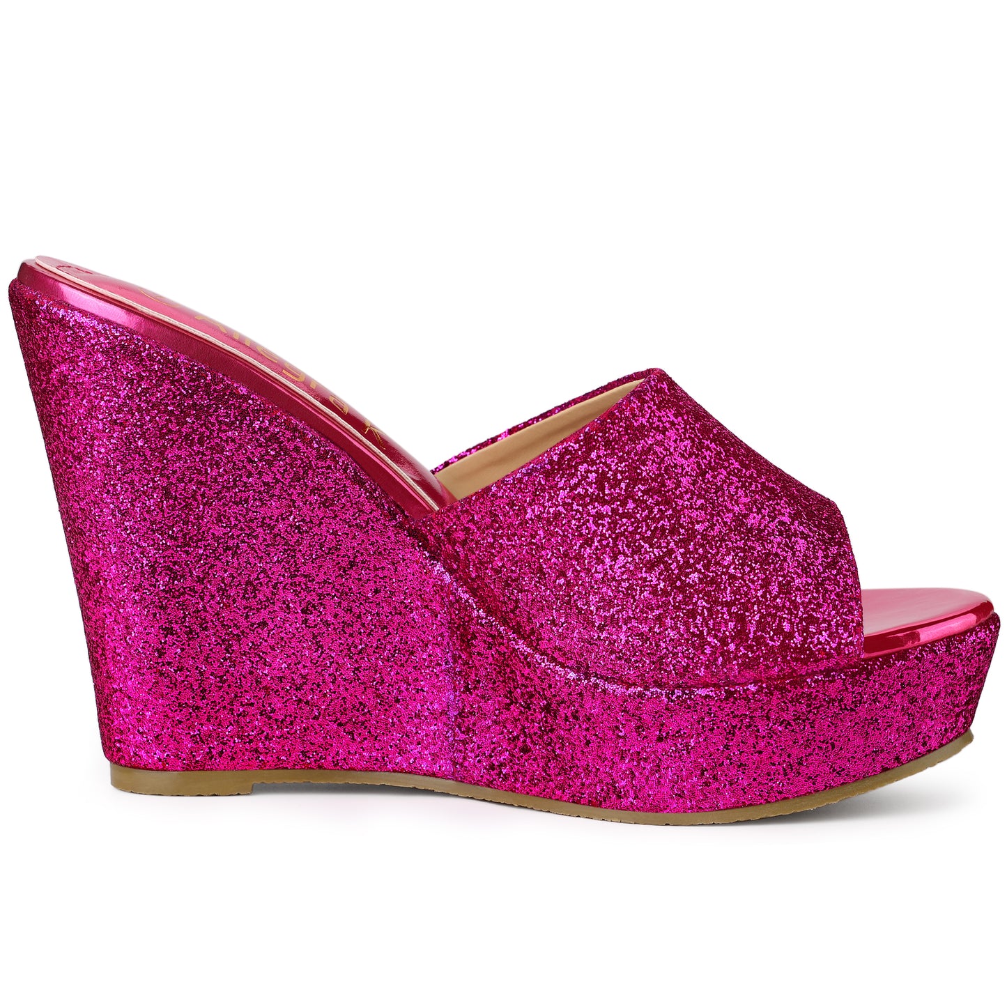 Sandalias de cuña con plataforma y brillo para mujer