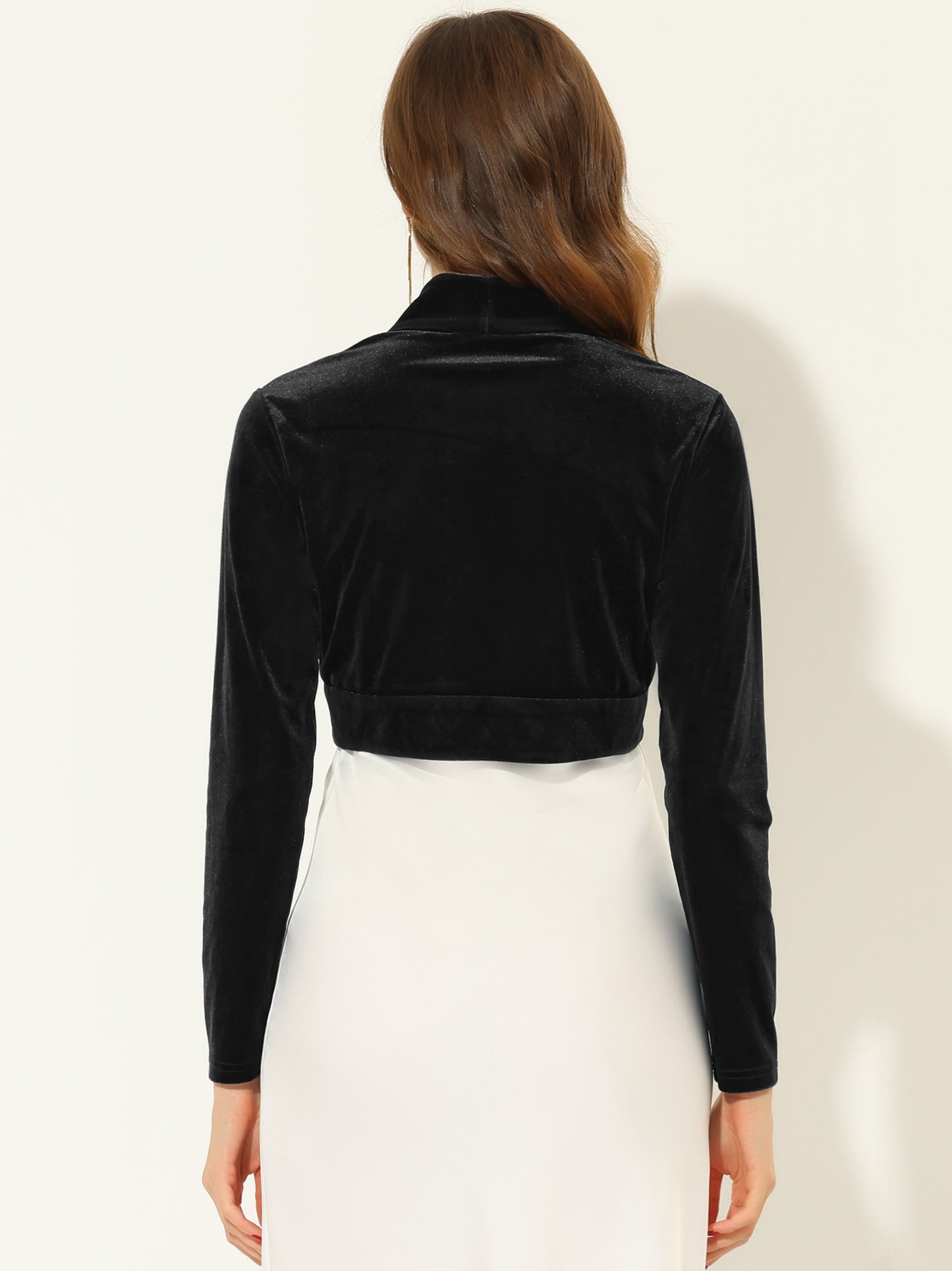 Women's Long Sleeve Velvet Shrug Cocktail Party Open Front Cropped Bolero Cardigan Top