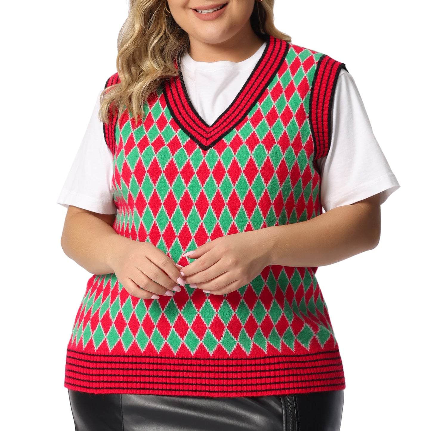 Women's Plus Size Sweater Vest V Neck Sleeveless Knit Pullover Sweater Sleeveless Vests