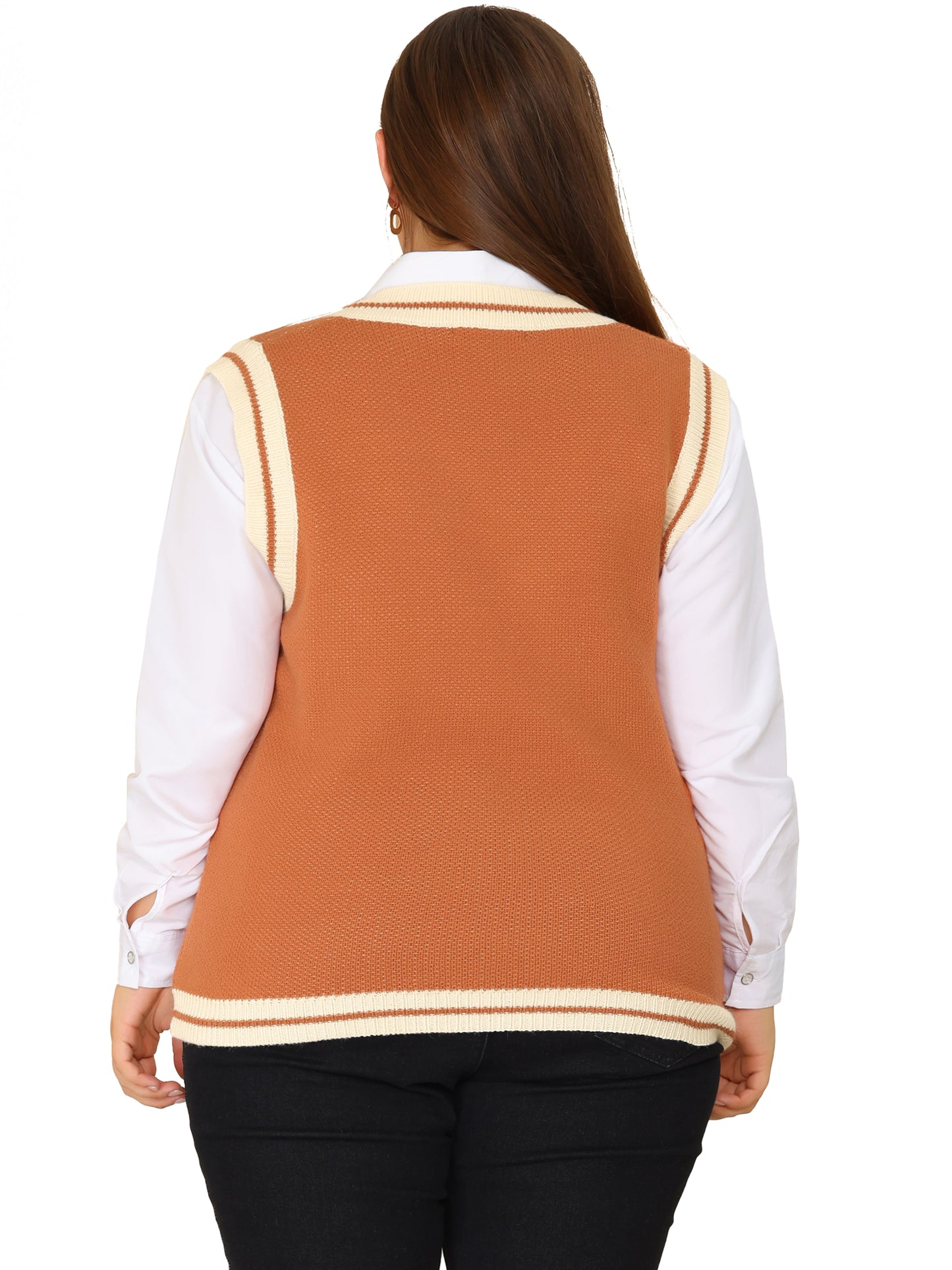 Women Plus Size Sweater Vest V Neck Knit Sleeveless Pullover Top