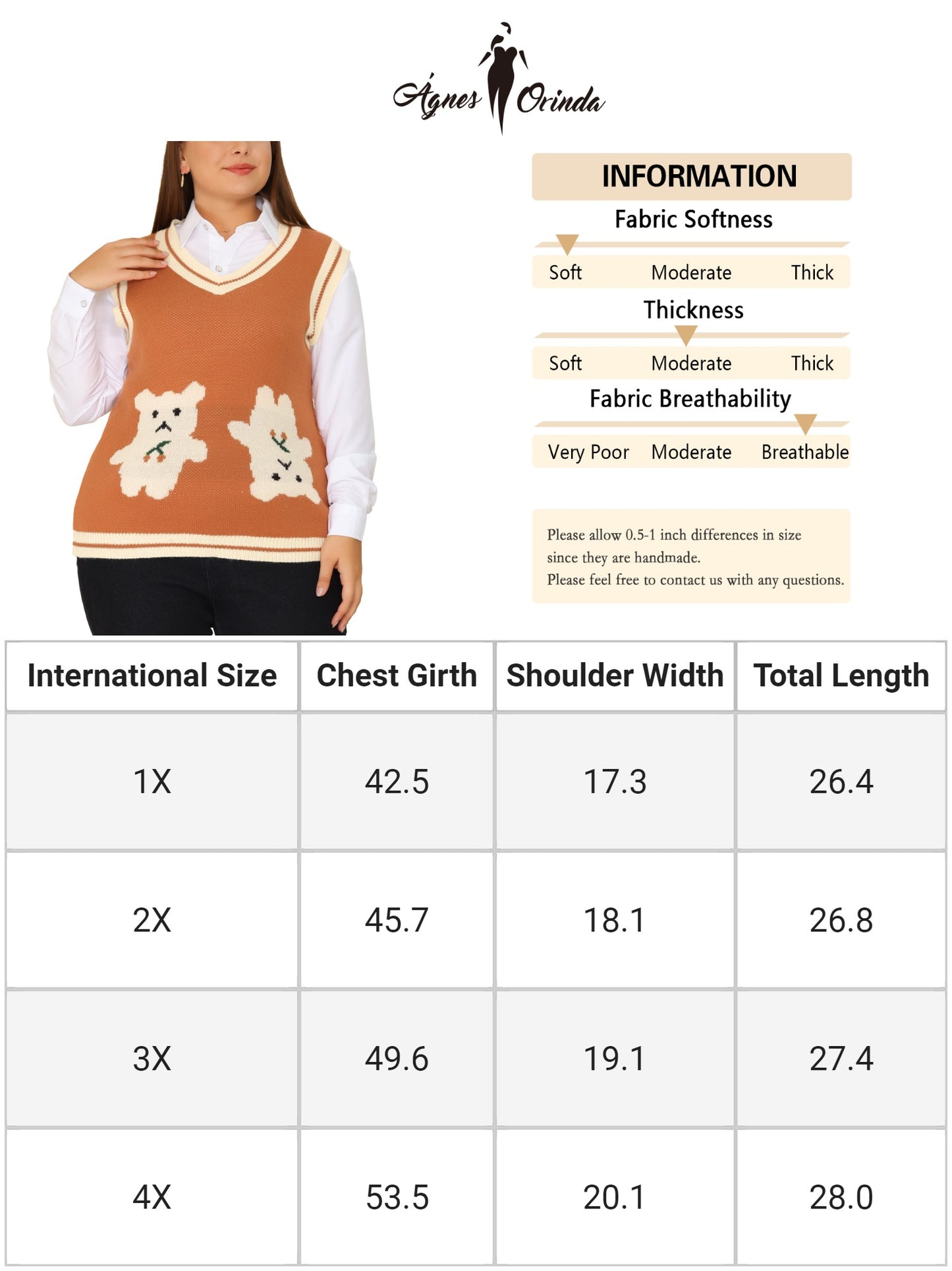 Women Plus Size Sweater Vest V Neck Knit Sleeveless Pullover Top
