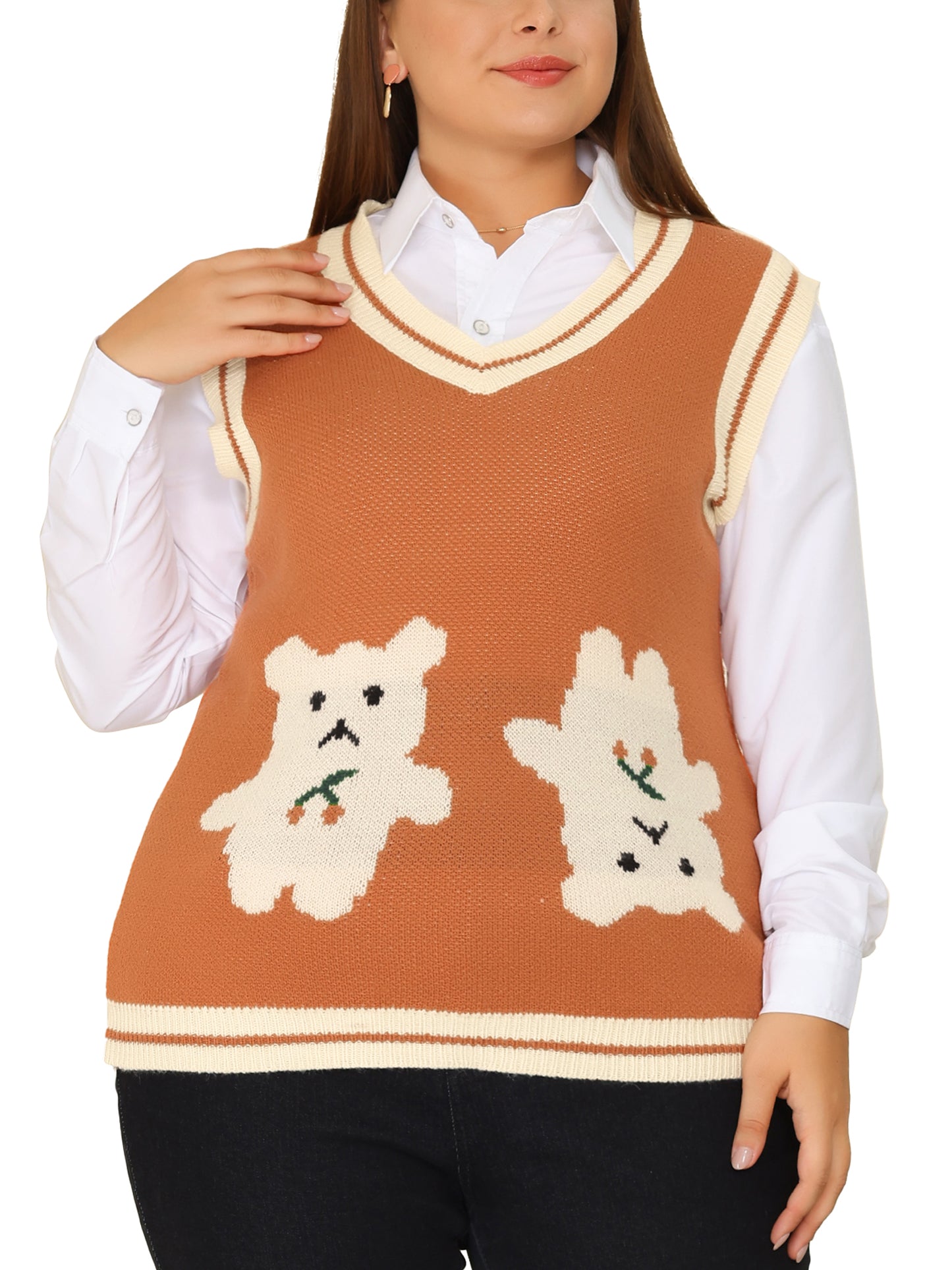 Women Plus Size Sweater Vest V Neck Knit Sleeveless Pullover Top