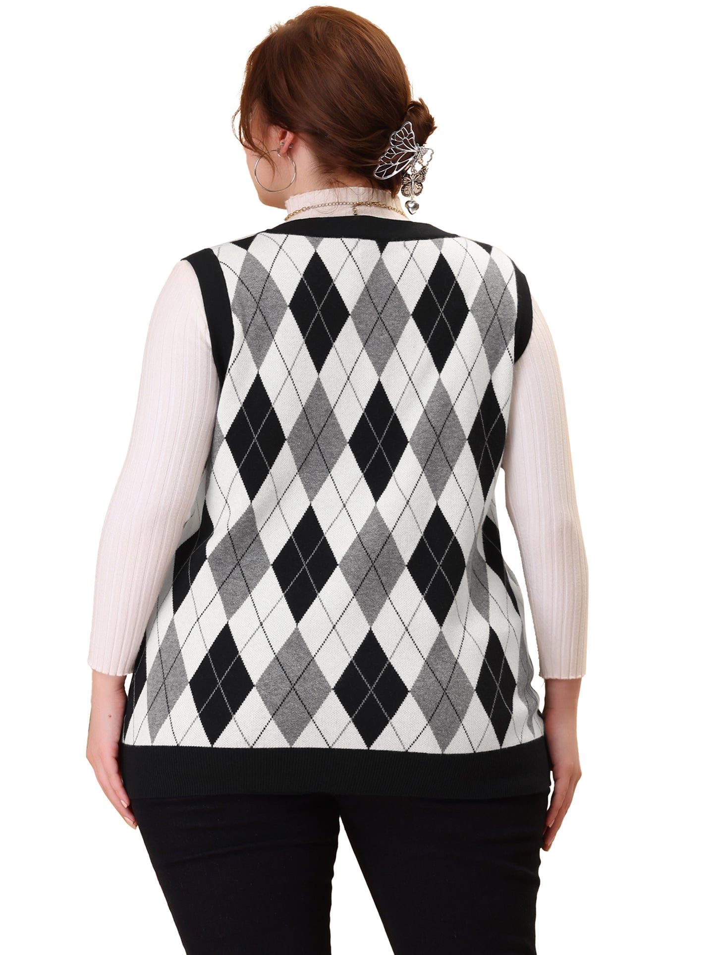 Women Plus Size Sweater Vest Plaid Cable Knit Sleeveless Pullover Crop Top Sweater Vest