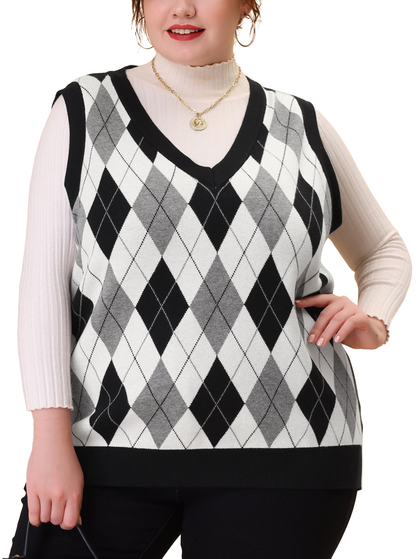 Women Plus Size Sweater Vest Plaid Cable Knit Sleeveless Pullover Crop Top Sweater Vest