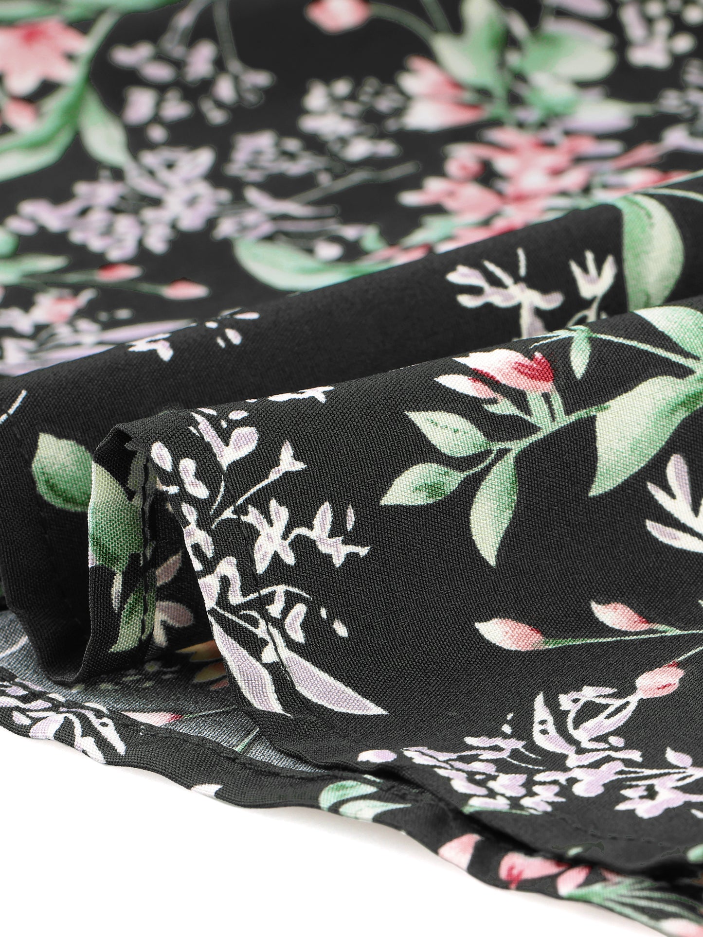 Women's Floral Printed Shirt Ruffled Button Up Mock Neck Blouse
