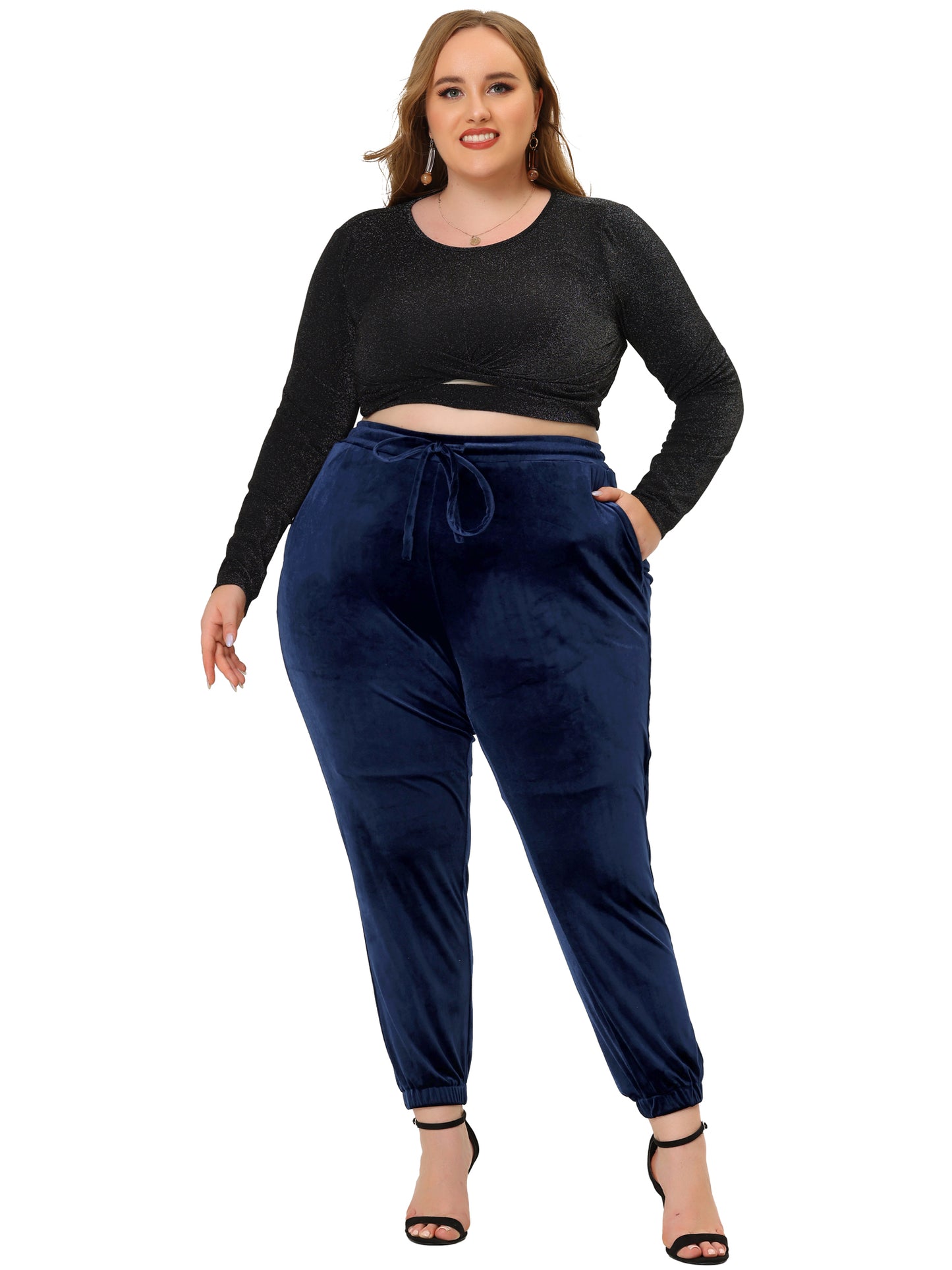 Women's Plus Size Velvet Pants Casual Elastic Lounge Sweatpants Jogger Long Pants