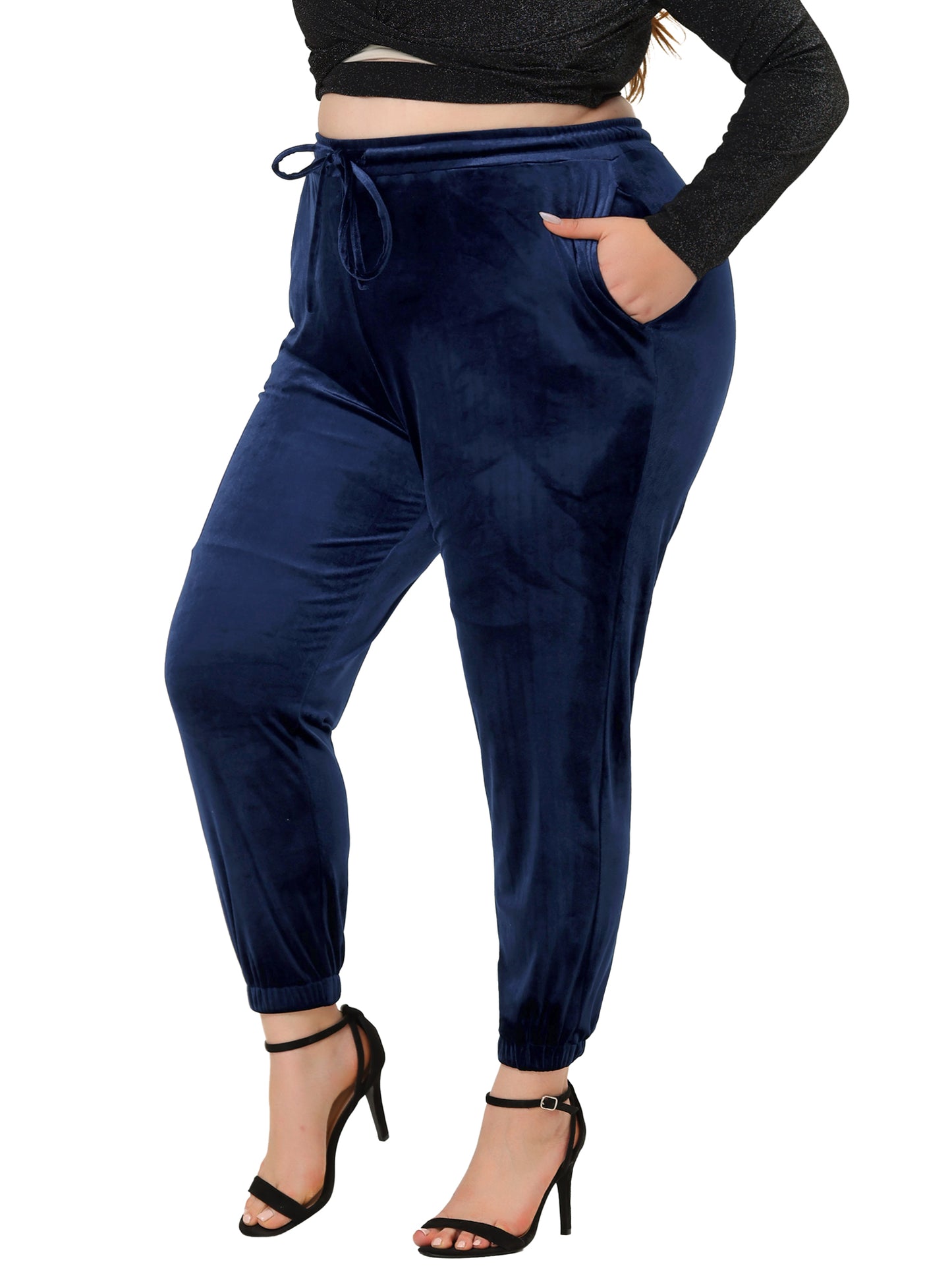 Women's Plus Size Velvet Pants Casual Elastic Lounge Sweatpants Jogger Long Pants