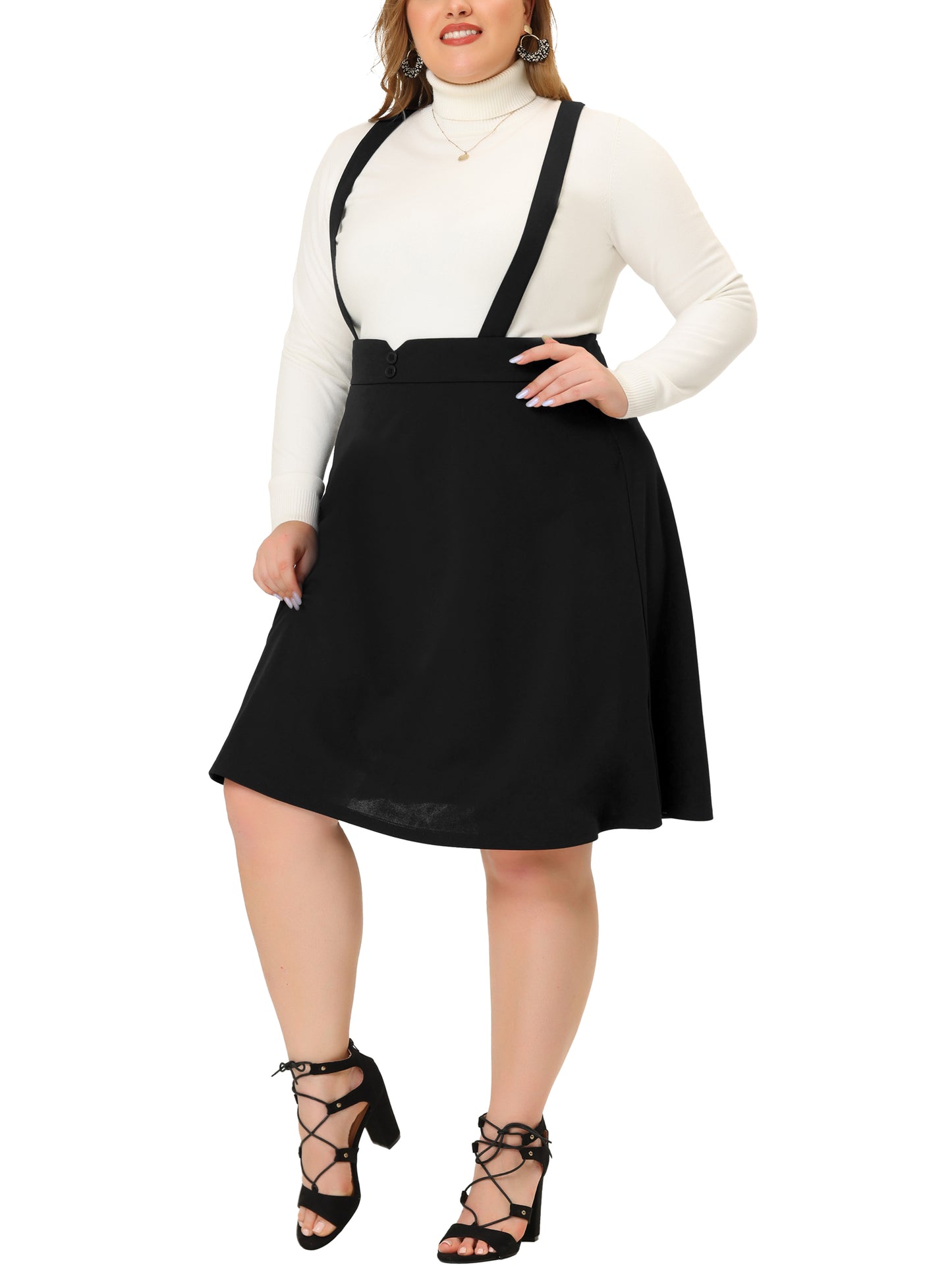 Falda larga de talla grande para mujer, con tirantes, informal, corta y con tiras desmontables