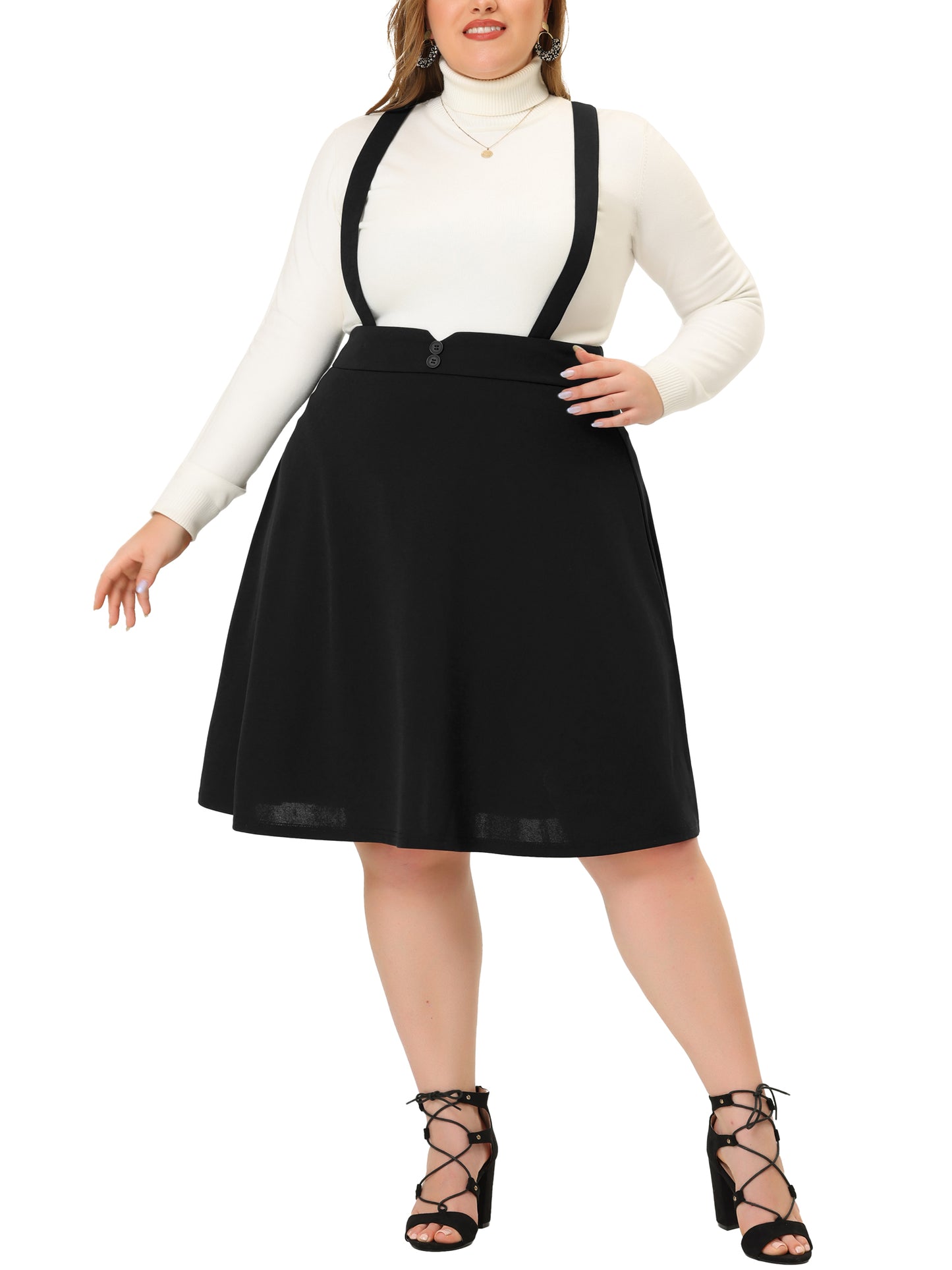 Falda larga de talla grande para mujer, con tirantes, informal, corta y con tiras desmontables