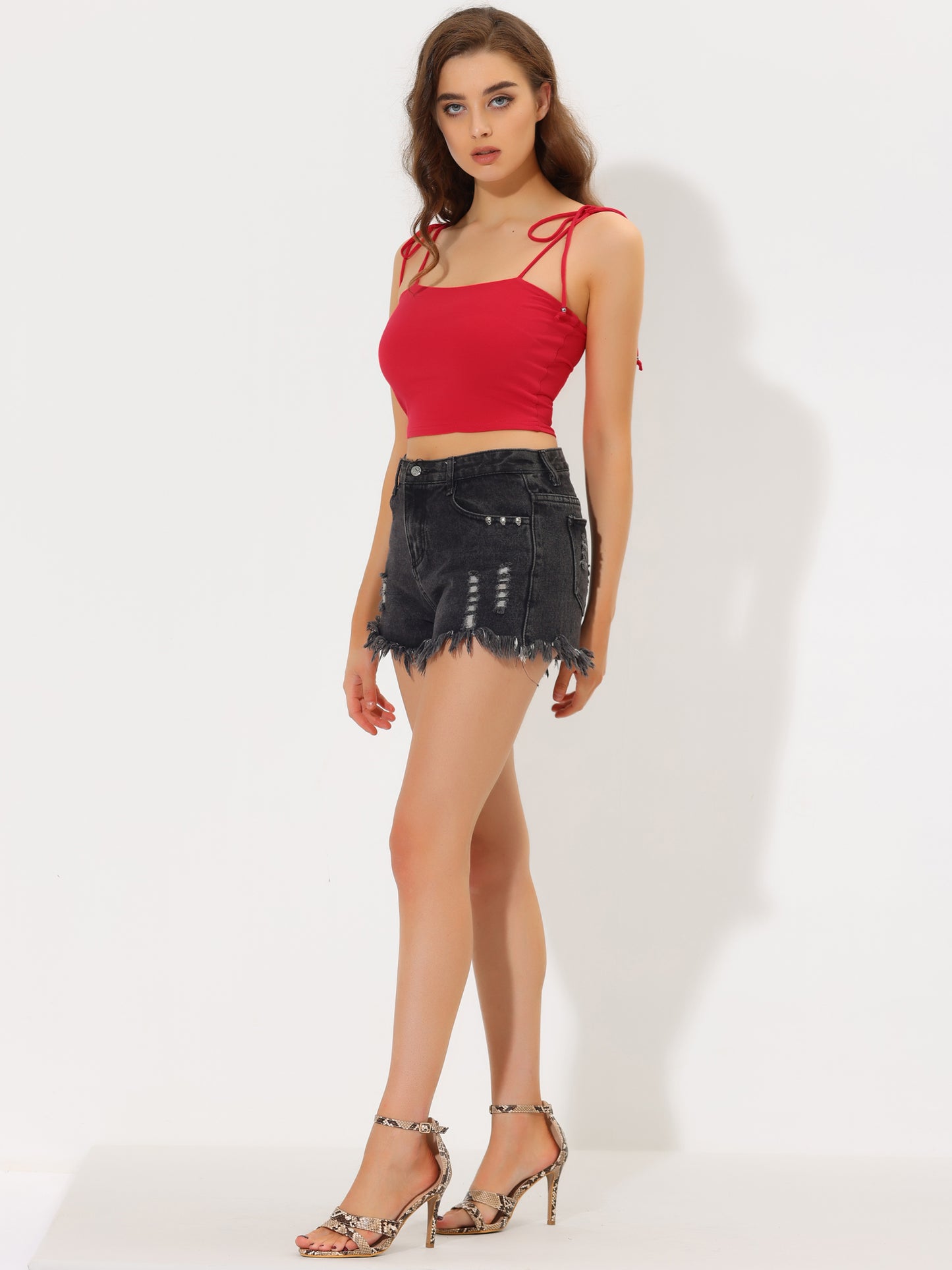 Women's Cami Tube Top Tie Spaghetti Straps Sleeveless Summer Crop Top (Available in Plus Size)