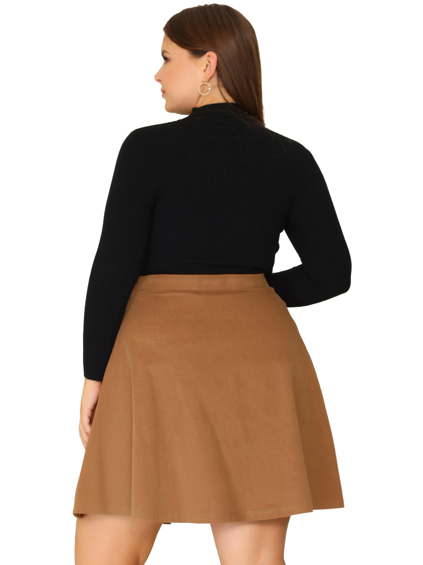 Women Plus Size Retro Corduroy Skirts Elastic Waist Button Decor Fall A-Line Mini Skirt