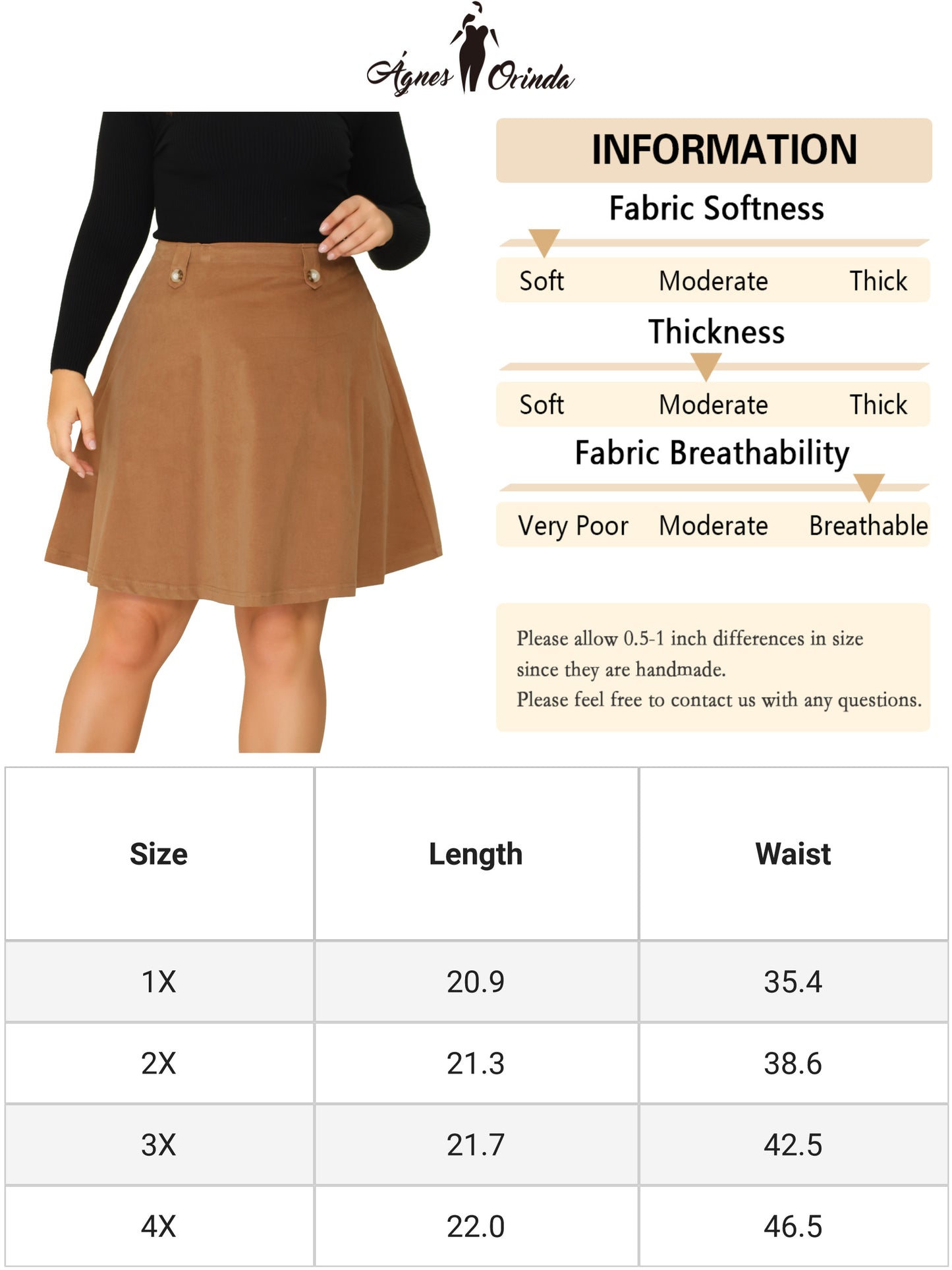 Women Plus Size Retro Corduroy Skirts Elastic Waist Button Decor Fall A-Line Mini Skirt