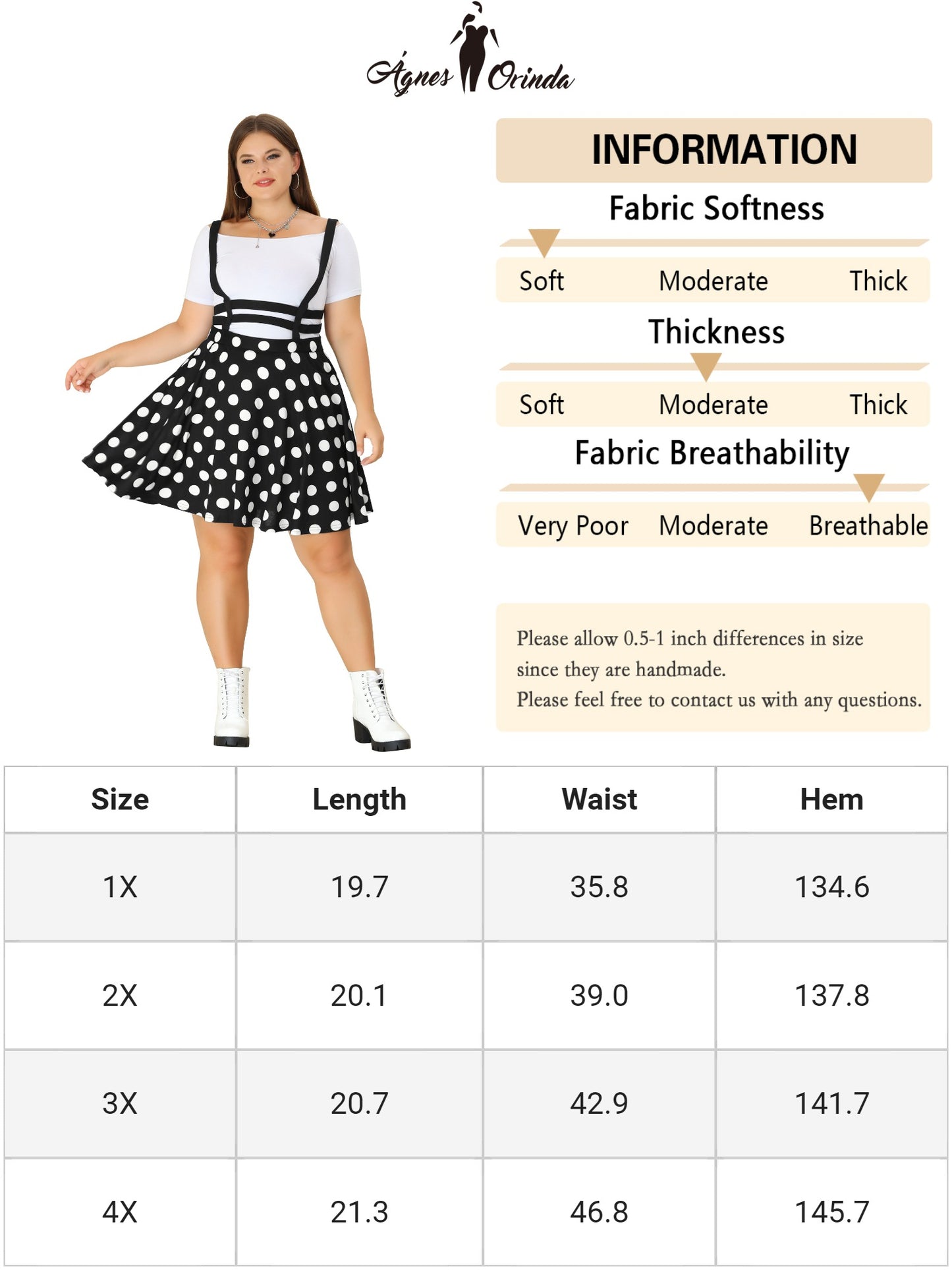 Women's Plus Size Suspender Skirts Detachable Strap Polka Dots A Line Overall Dress