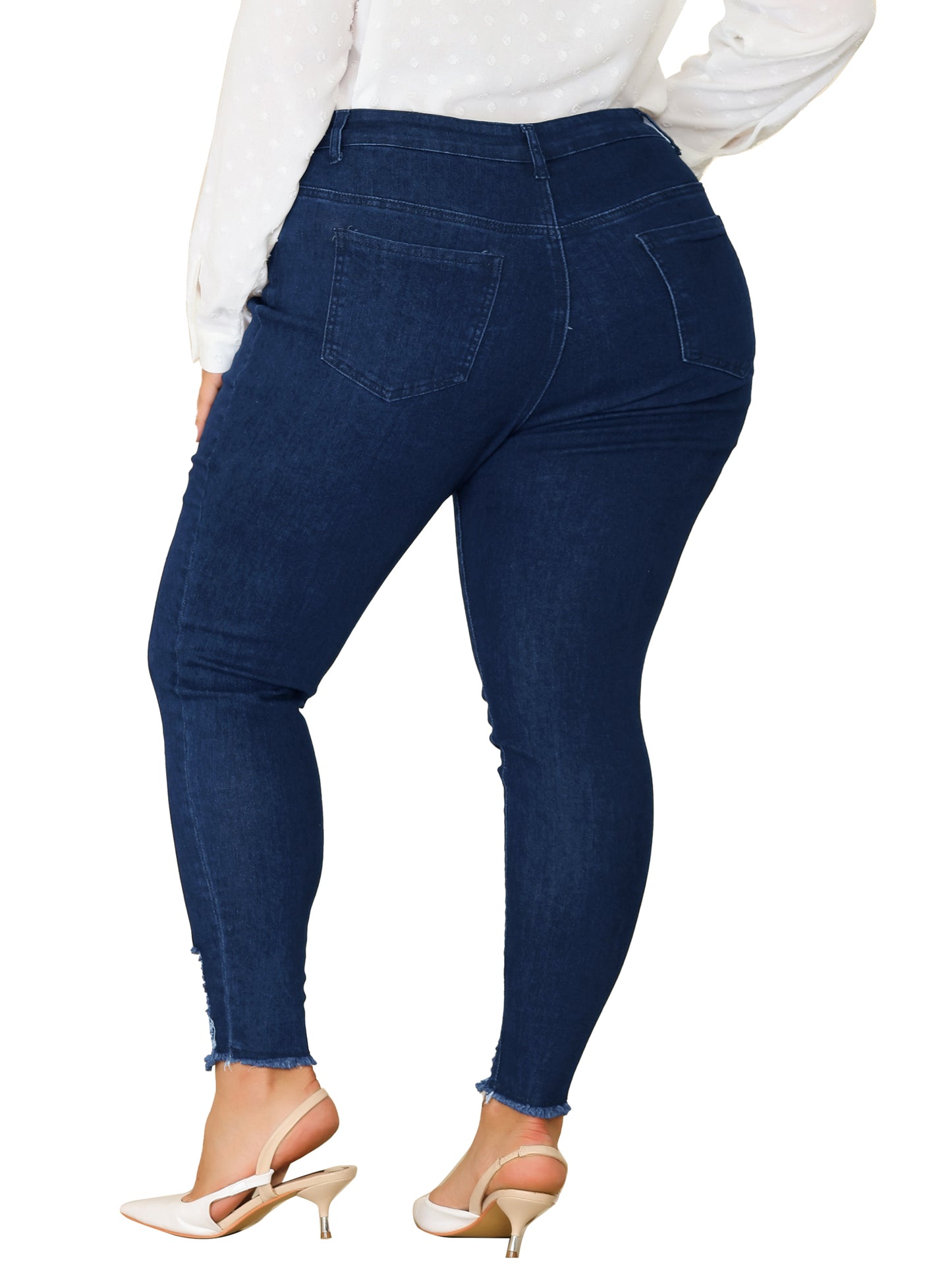 Women Plus Size Denim Jean Ripped Mid Rise Stretch Washed Skinny Jeans