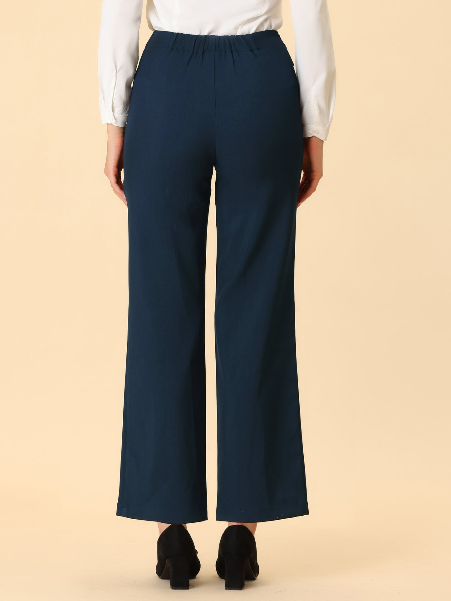Women's High Waisted Straight Leg Pants Solid Color Business Work Trousers