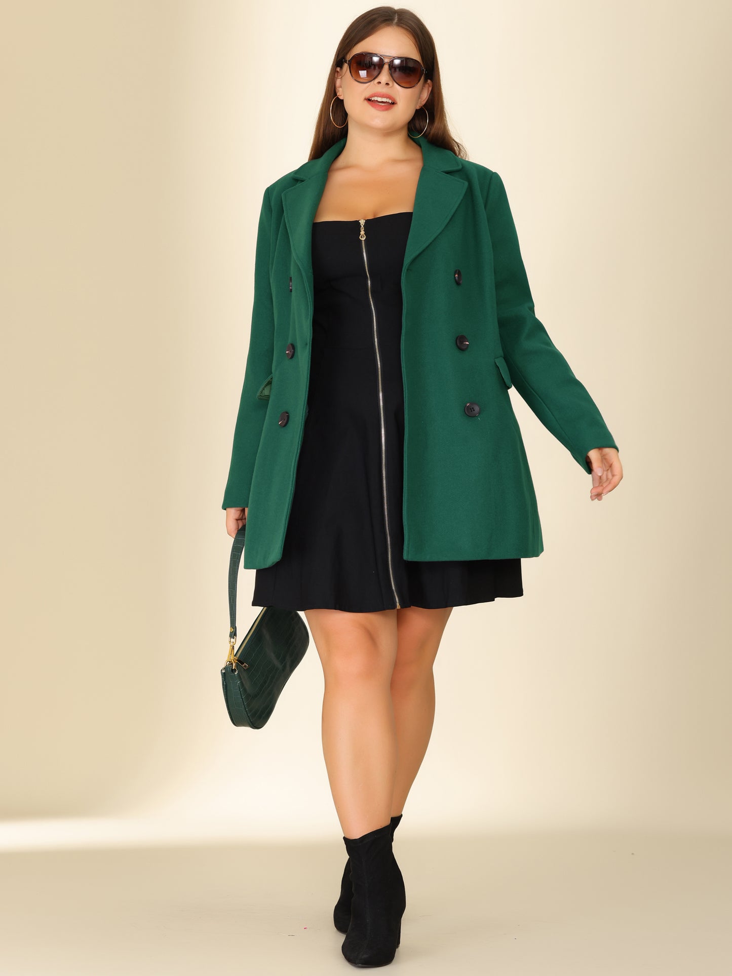 Women's Plus Size Notched Lapel Double Breasted Coat