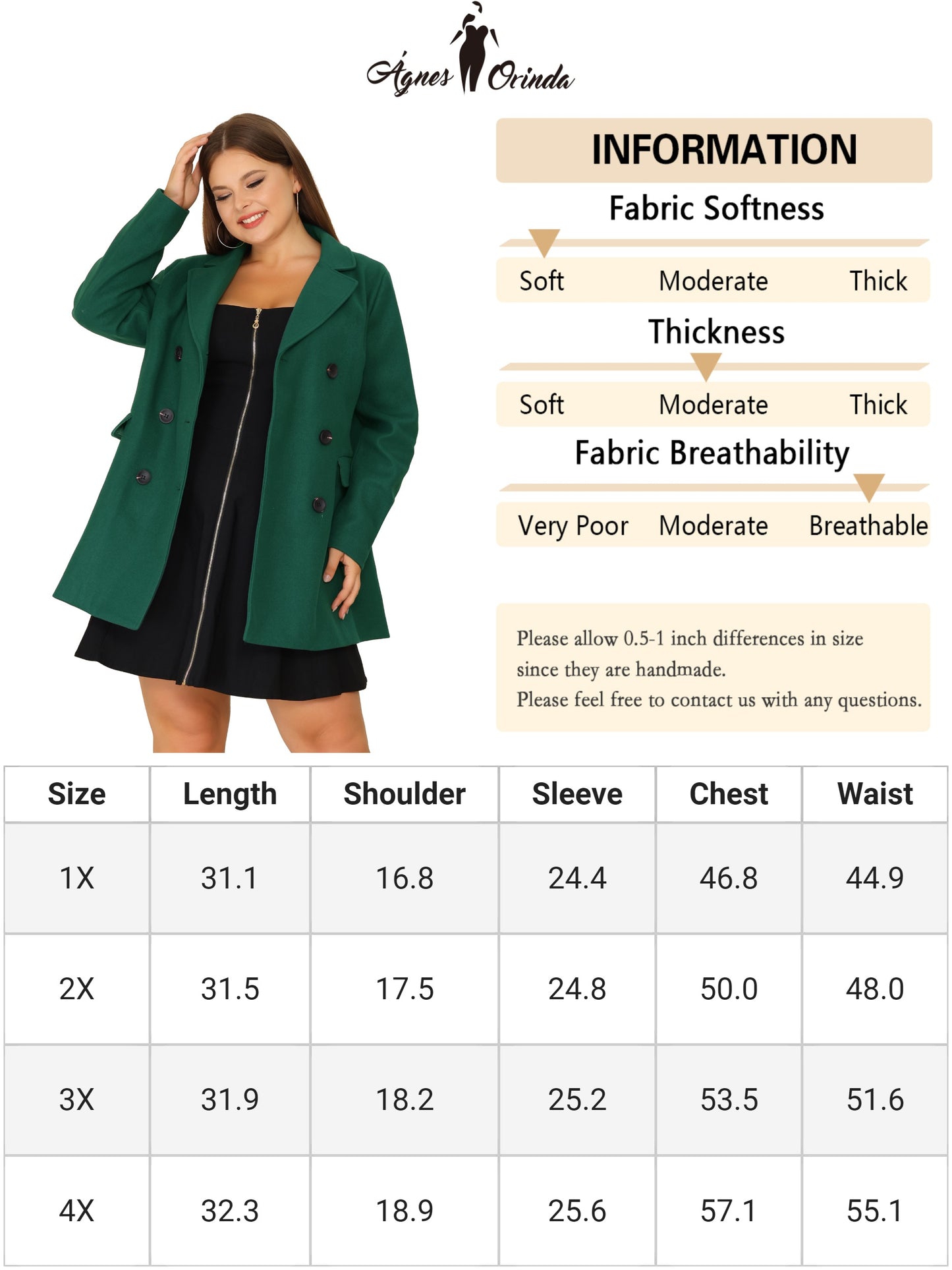 Women's Plus Size Notched Lapel Double Breasted Coat
