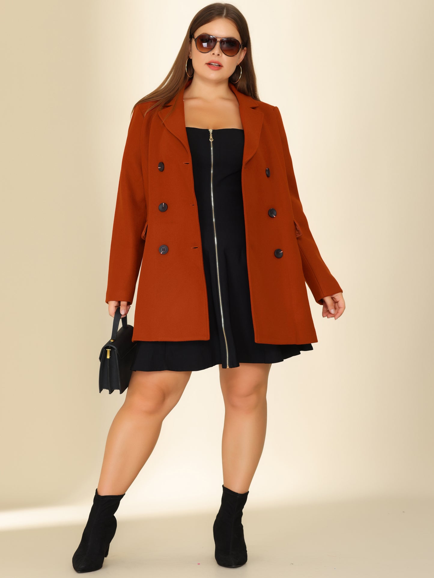 Women's Plus Size Notched Lapel Double Breasted Coat