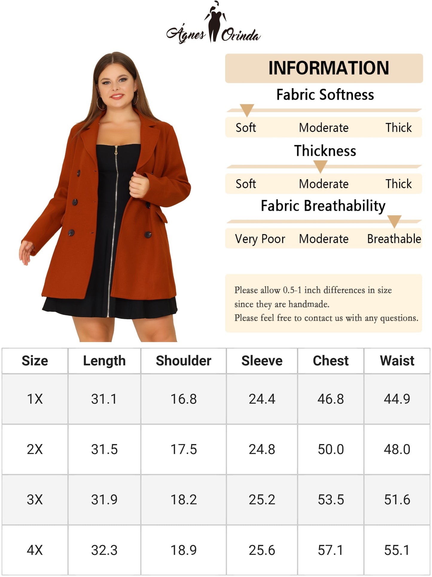 Women's Plus Size Notched Lapel Double Breasted Coat