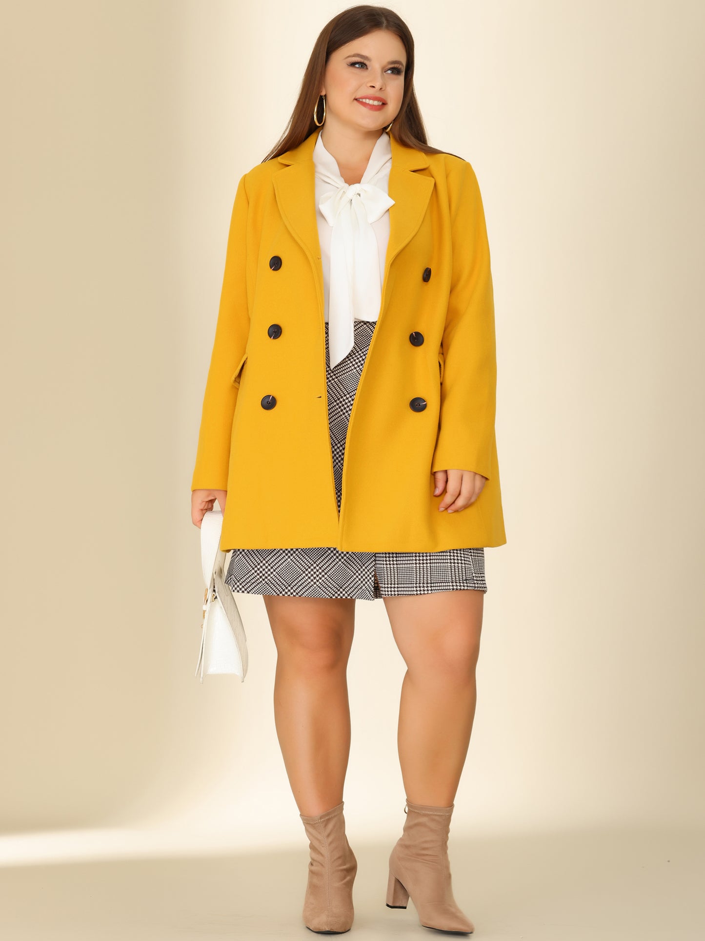 Women's Plus Size Notched Lapel Double Breasted Coat