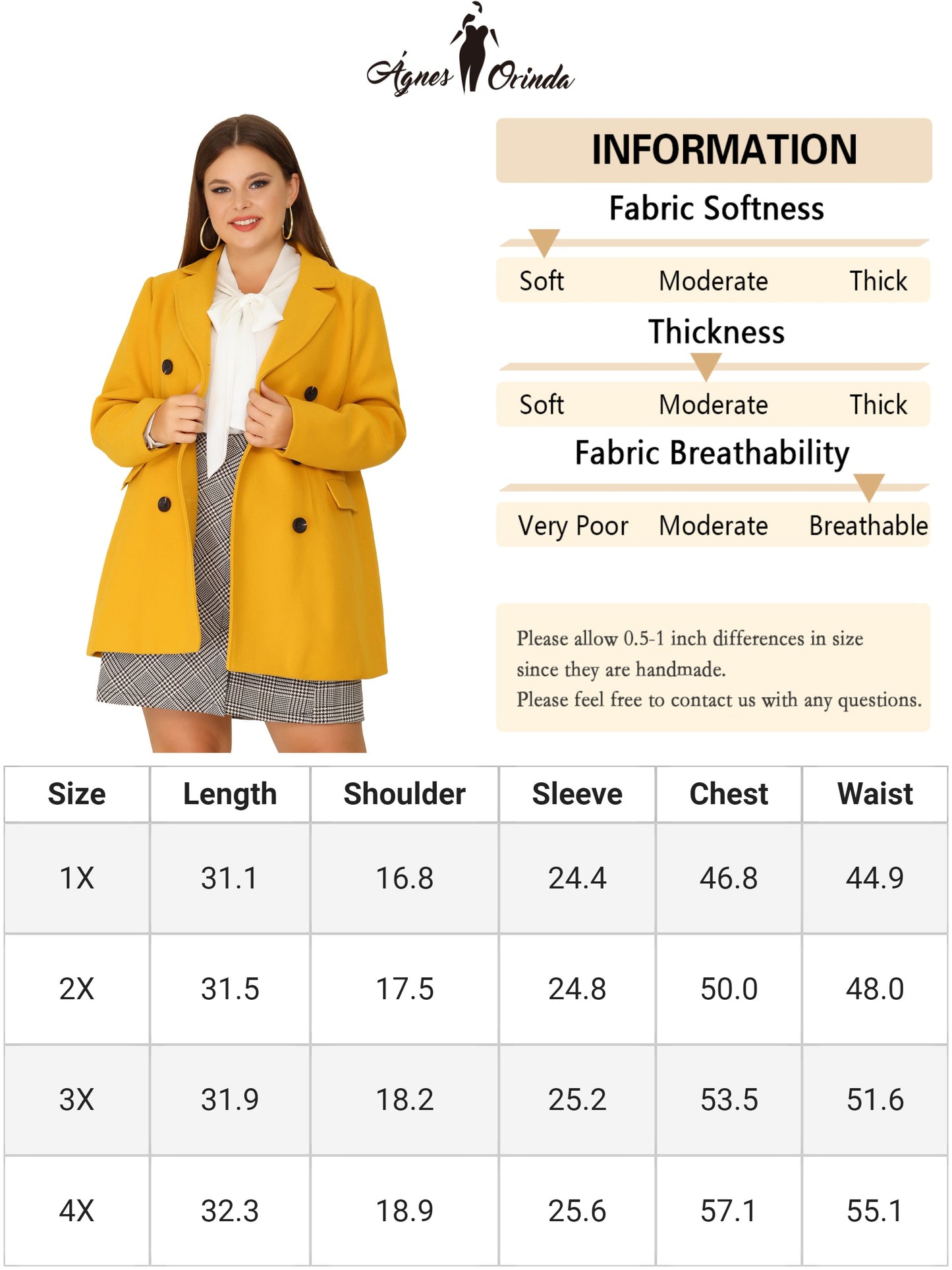 Women's Plus Size Notched Lapel Double Breasted Coat